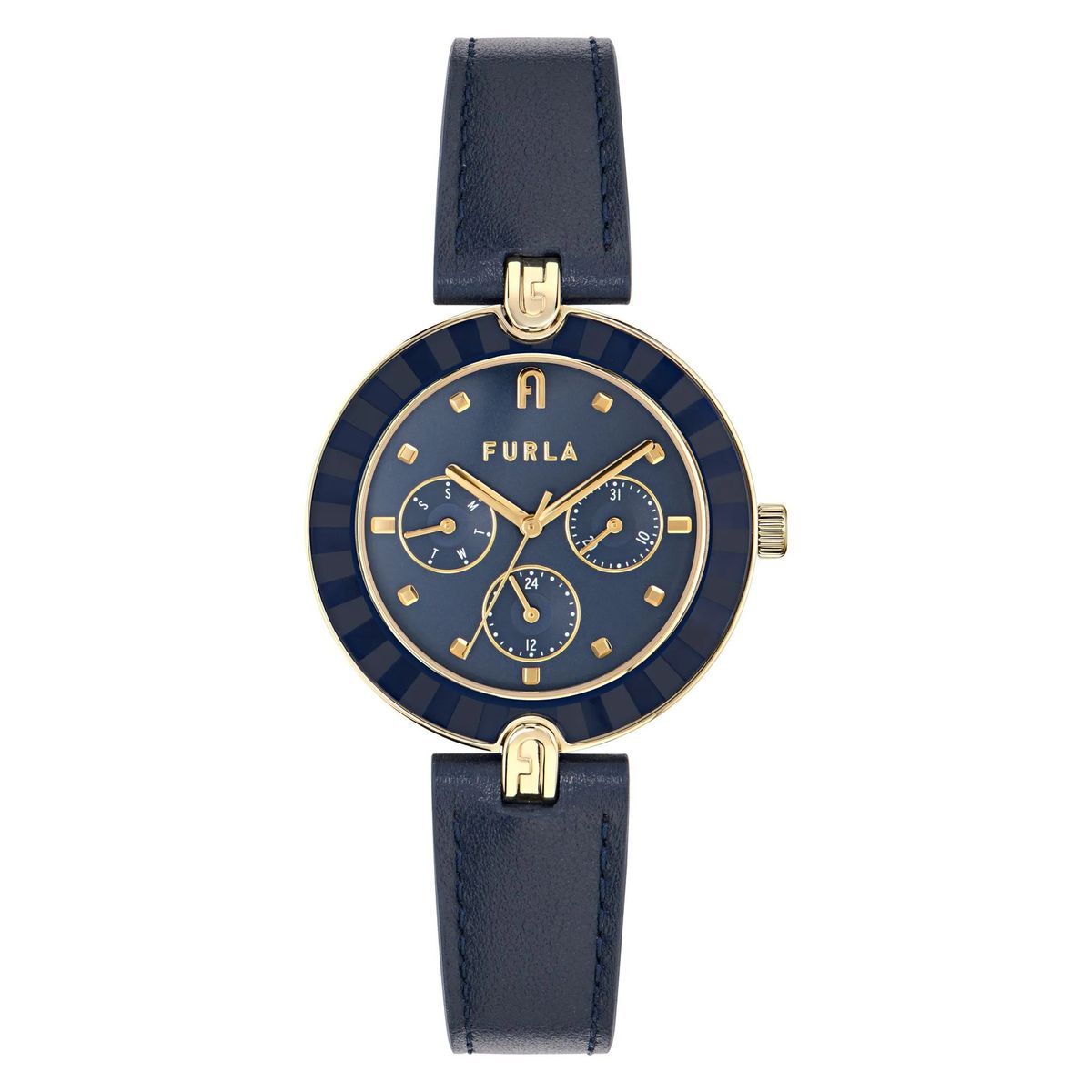 Marineblaue Multifunktions-Lederuhr