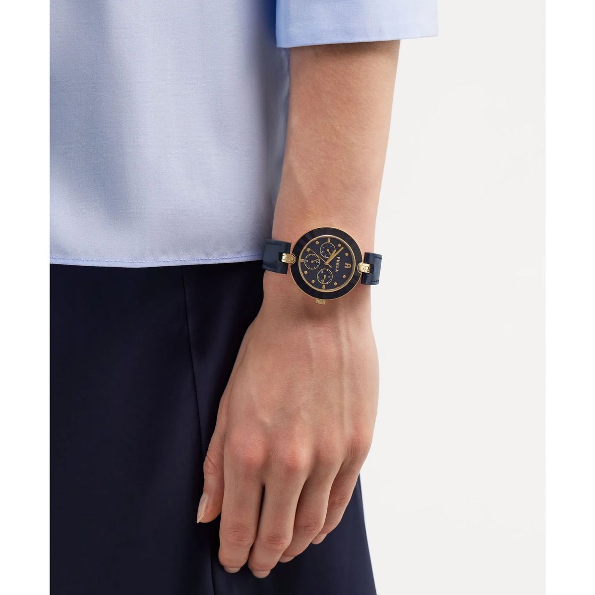 Marineblaue Multifunktions-Lederuhr