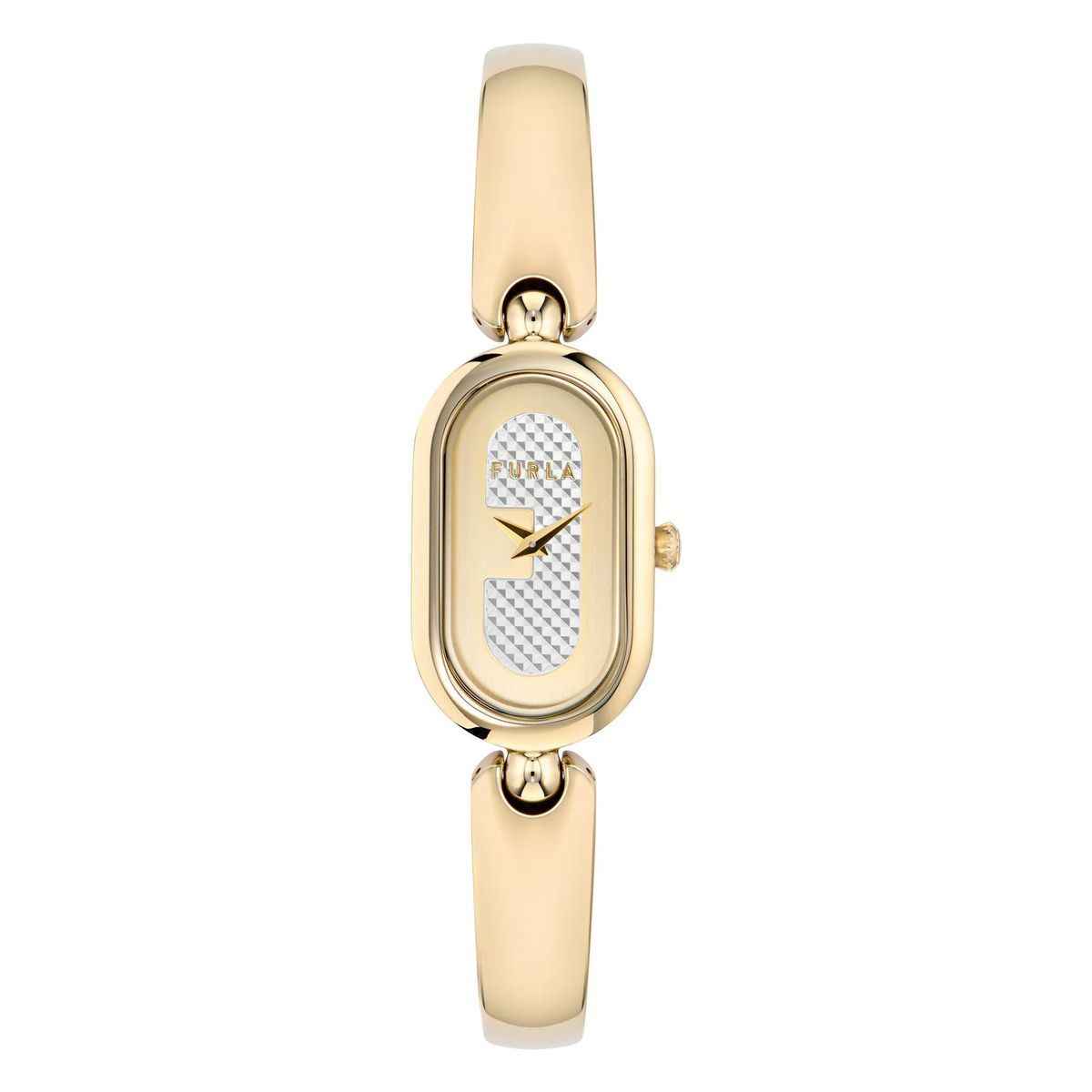 Goldfarbene ovale Armreif-Uhr
