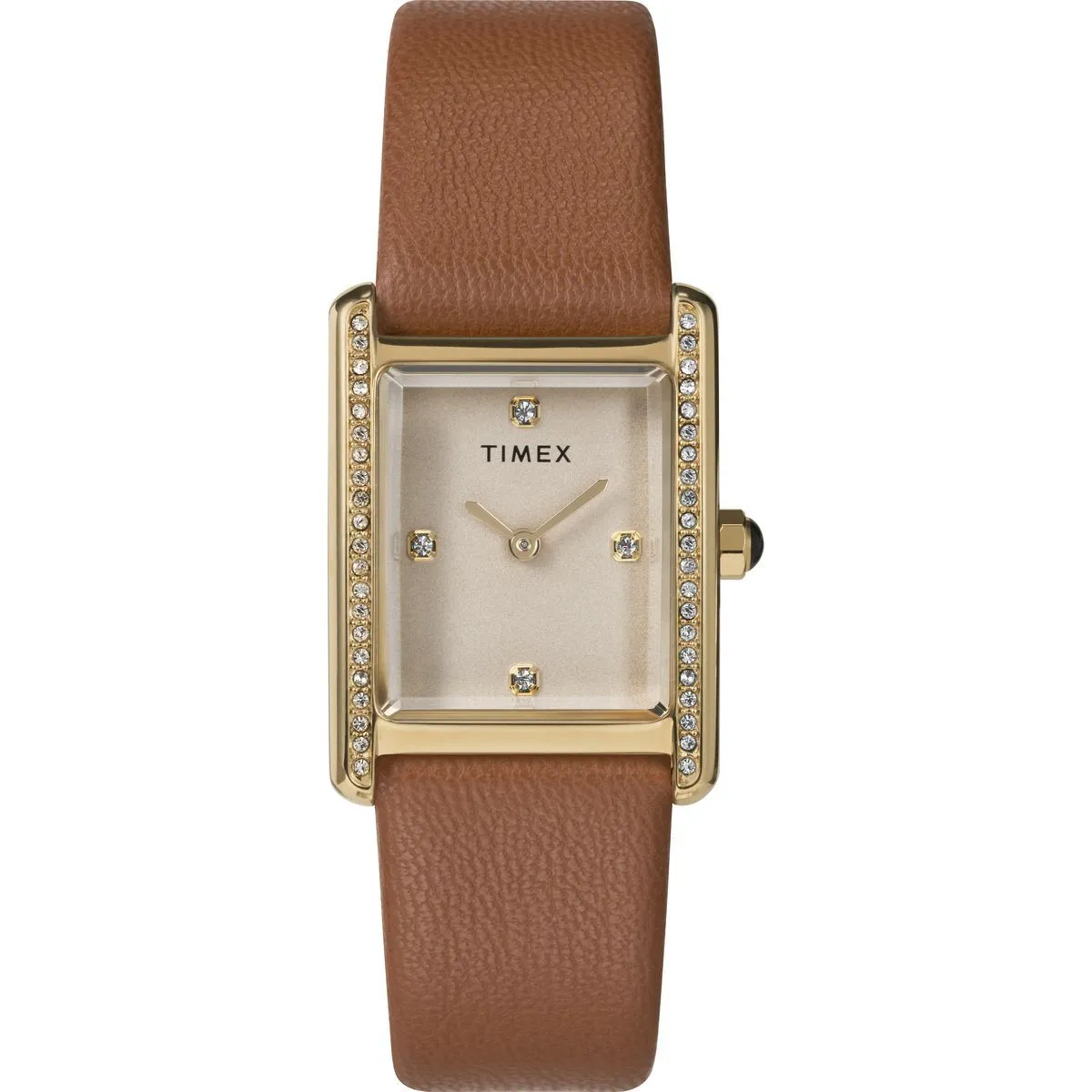 Rechteckige Uhr mit Kristallakzenten und Lederarmband