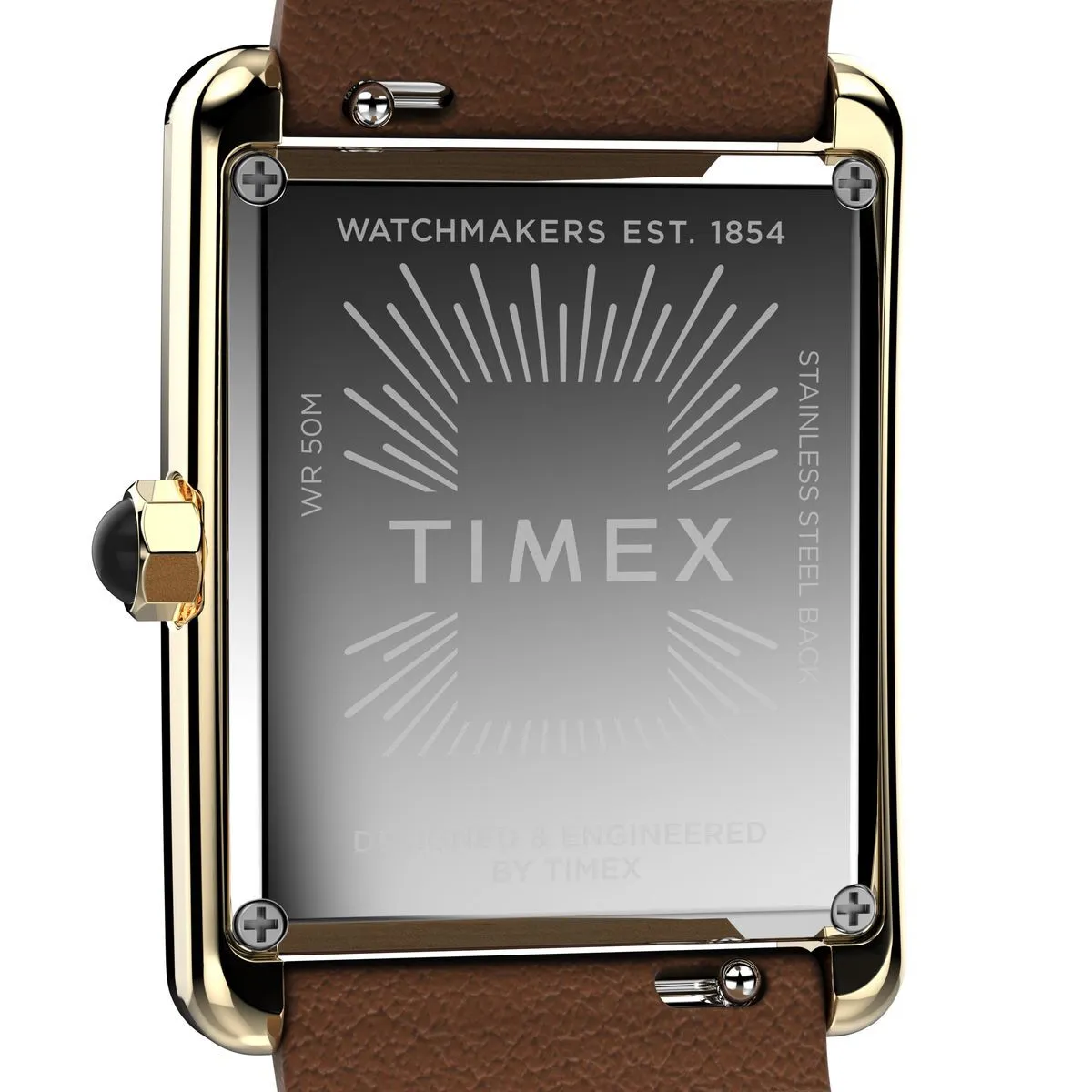 Rechteckige Uhr mit Kristallakzenten und Lederarmband