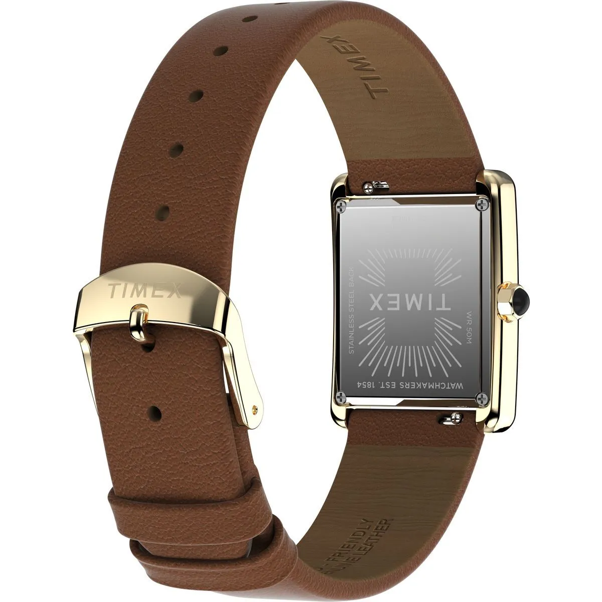 Rechteckige Uhr mit Kristallakzenten und Lederarmband