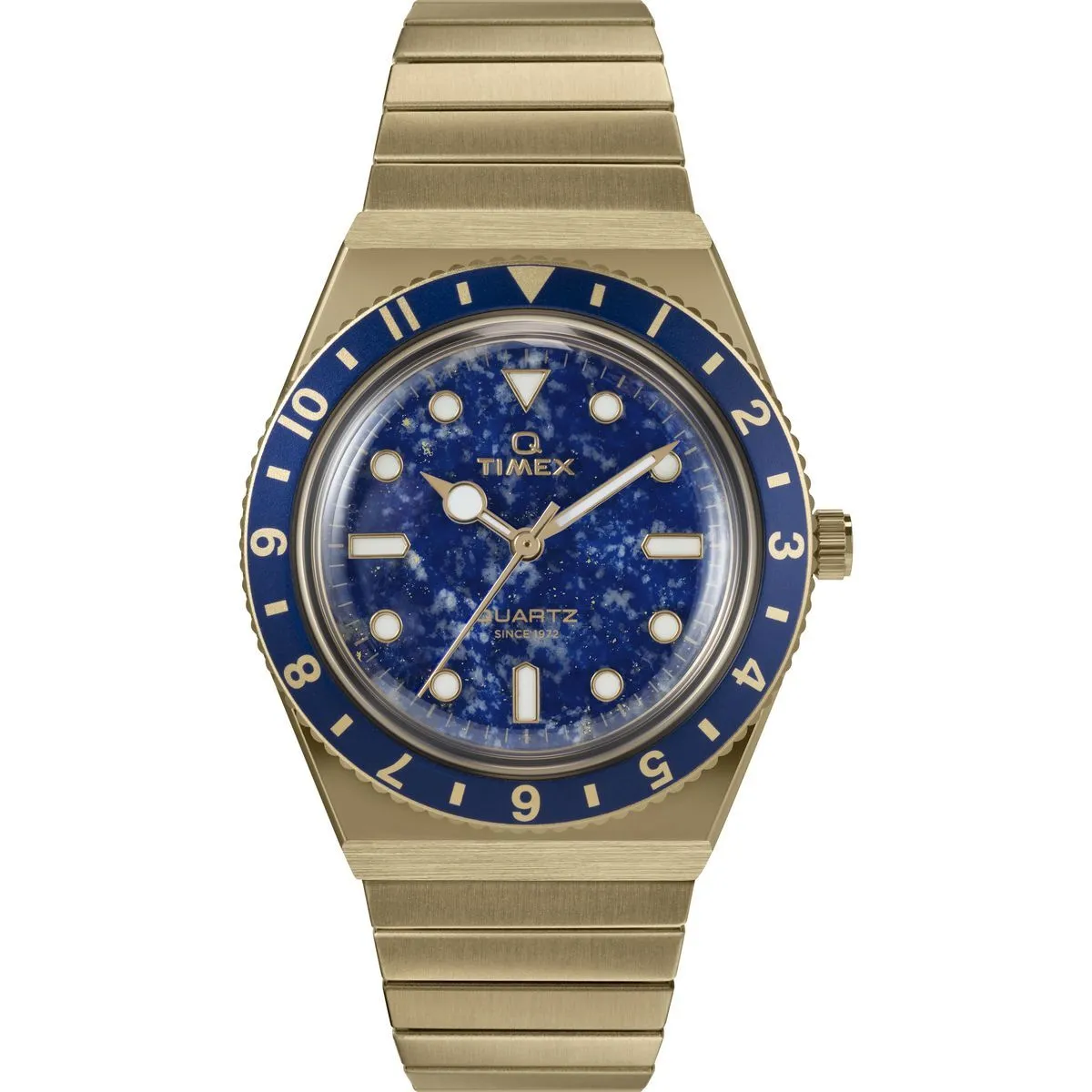 Goldfarbene Blaue Q Timex Quarzuhr
