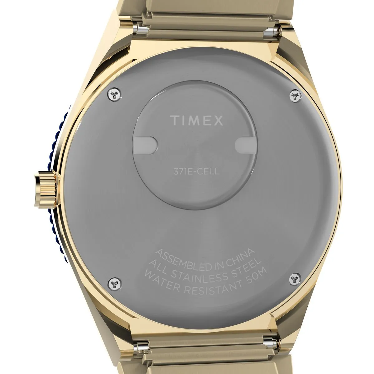 Goldfarbene Blaue Q Timex Quarzuhr