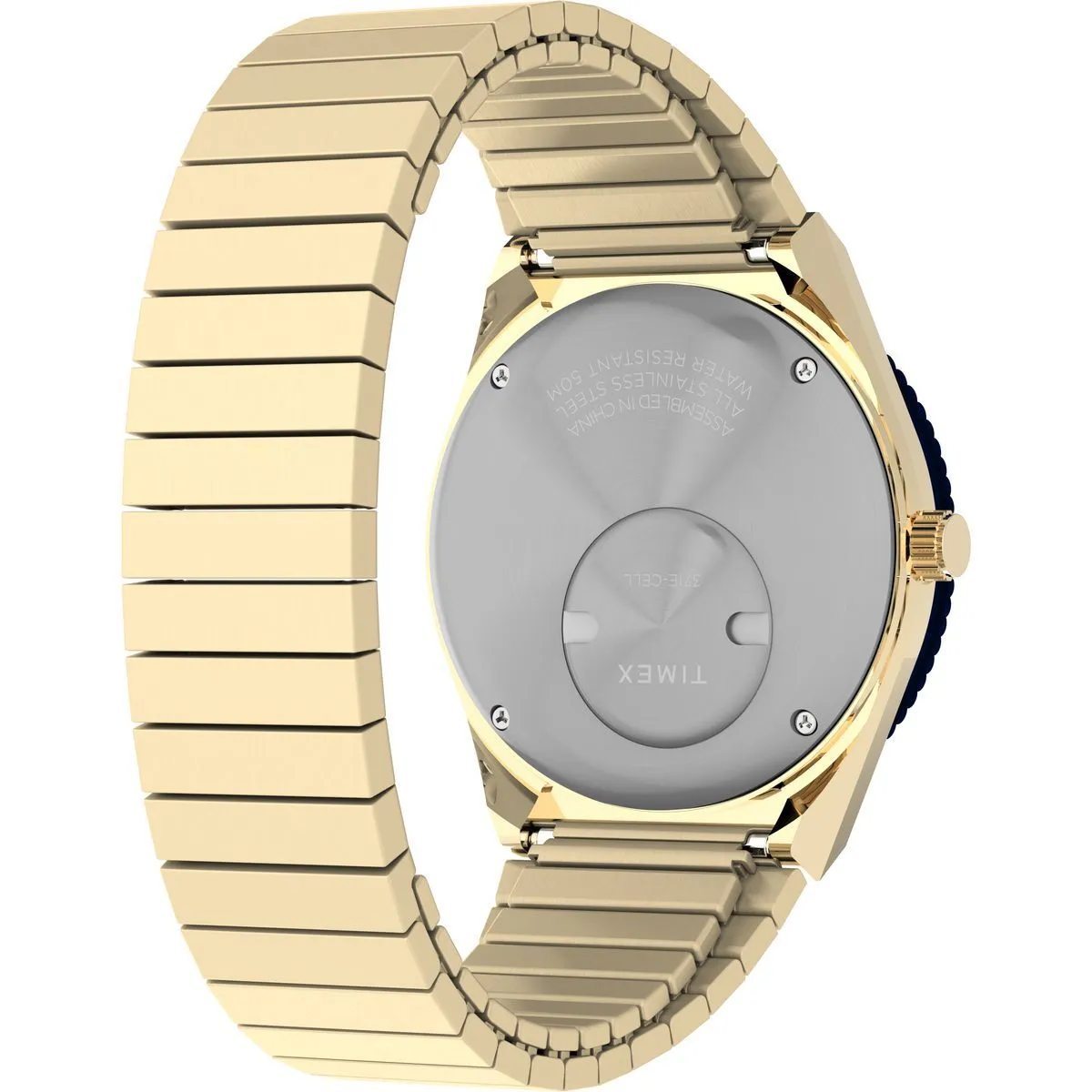Goldfarbene Blaue Q Timex Quarzuhr