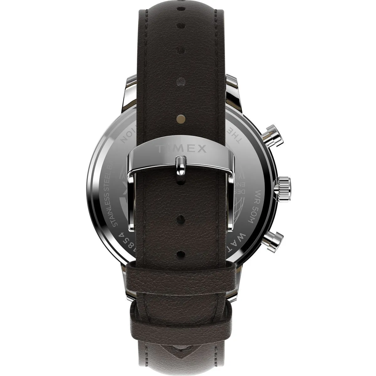 Chronographuhr mit blauem Zifferblatt und braunem Lederarmband