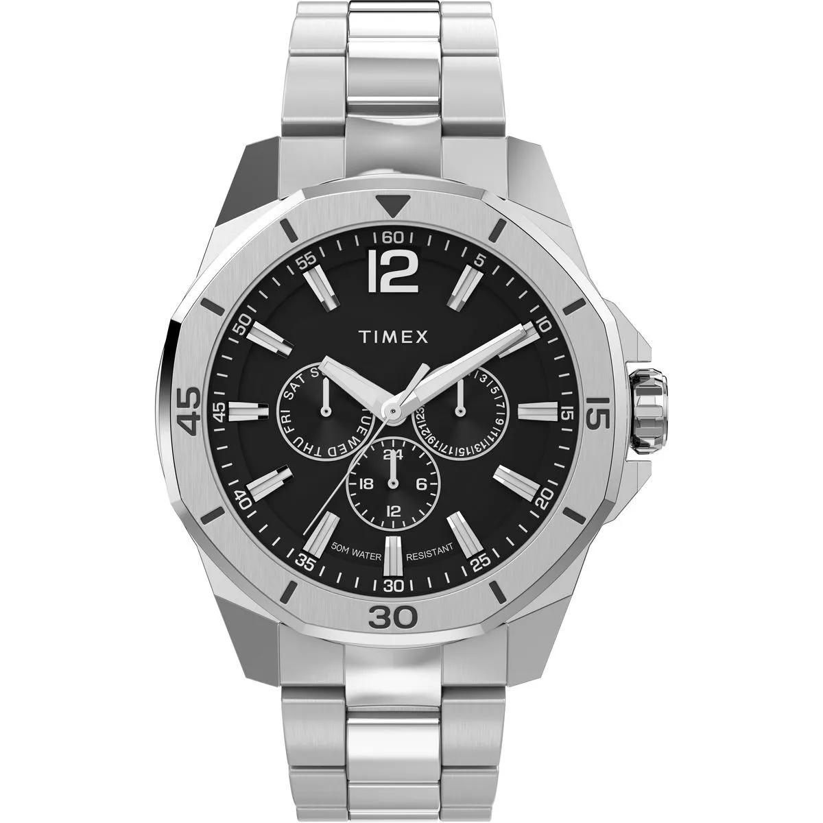 Moderne Multifunktions Silber Uhr mit Edelstahlarmband