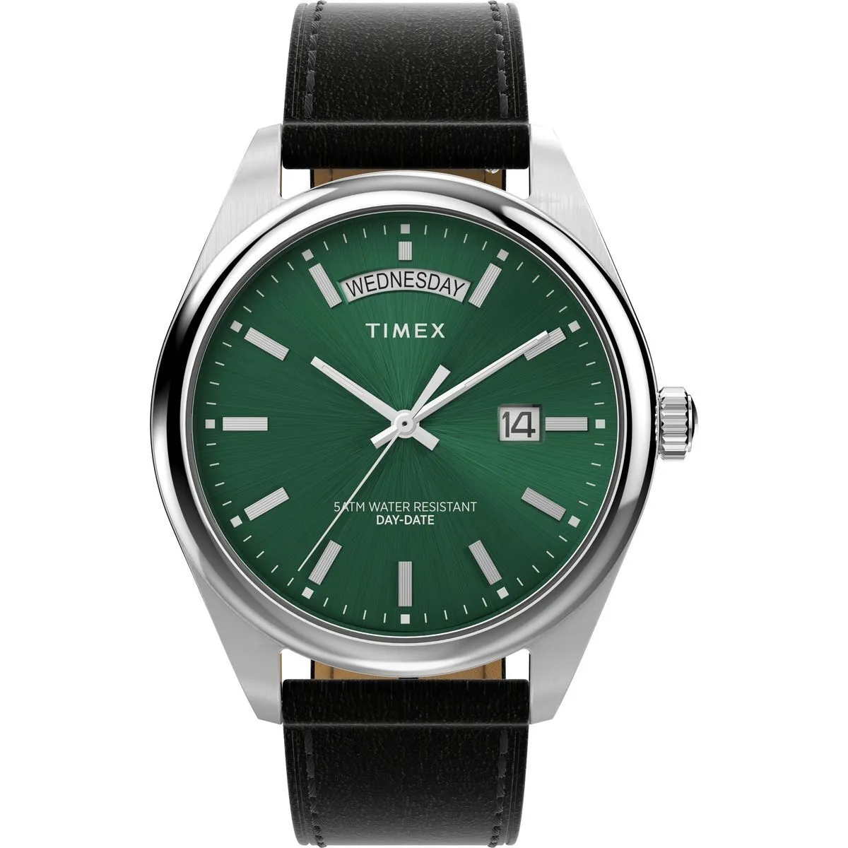 Moderne grüne Tag-Datum Lederuhr