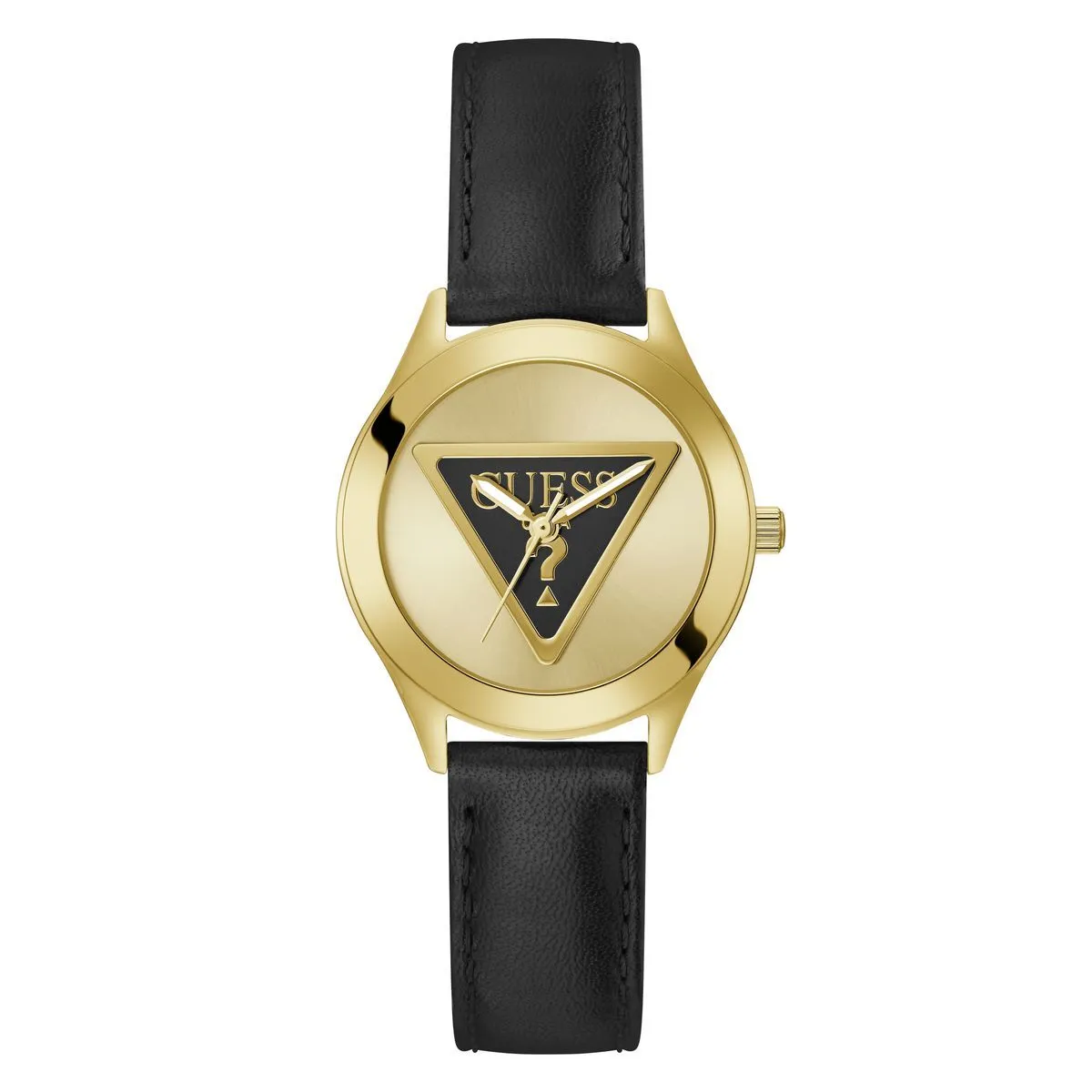 Elegante goldfarbene Uhr mit schwarzem Armband