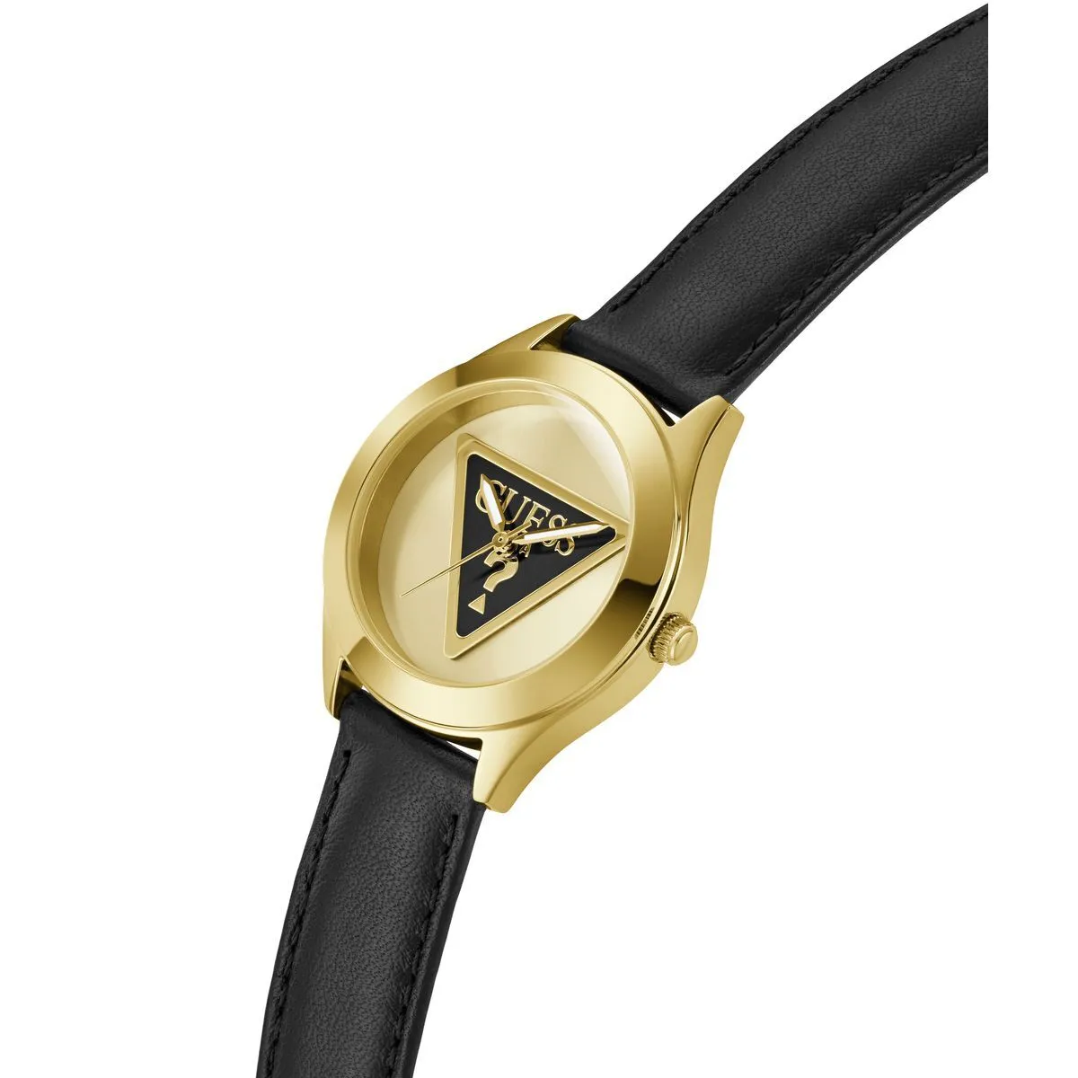 Elegante goldfarbene Uhr mit schwarzem Armband