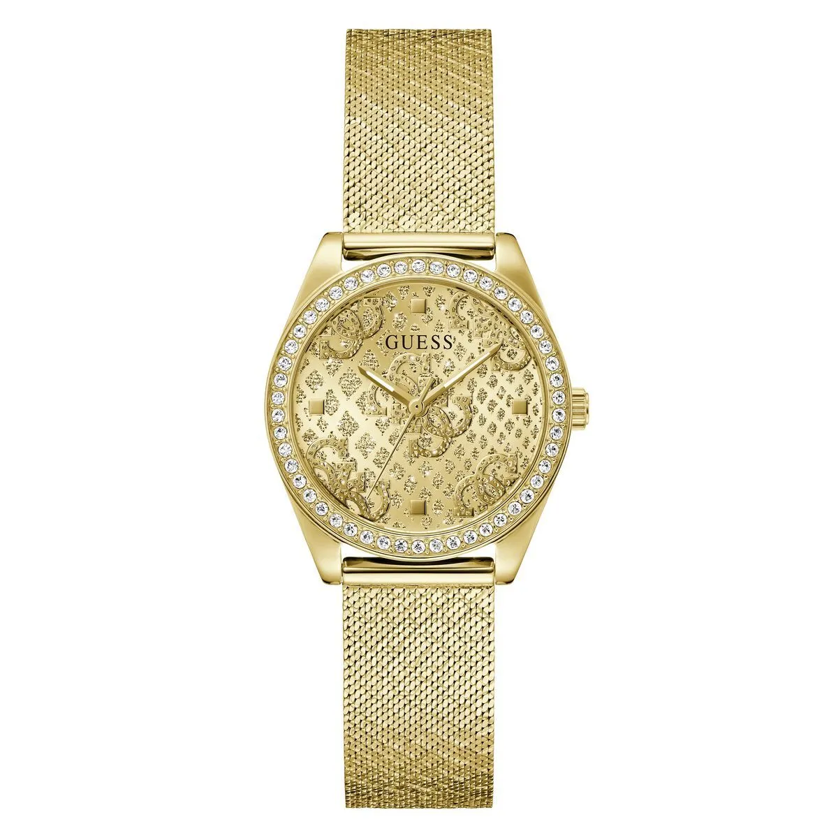Elegante Mesh-Uhr mit Kristallakzent