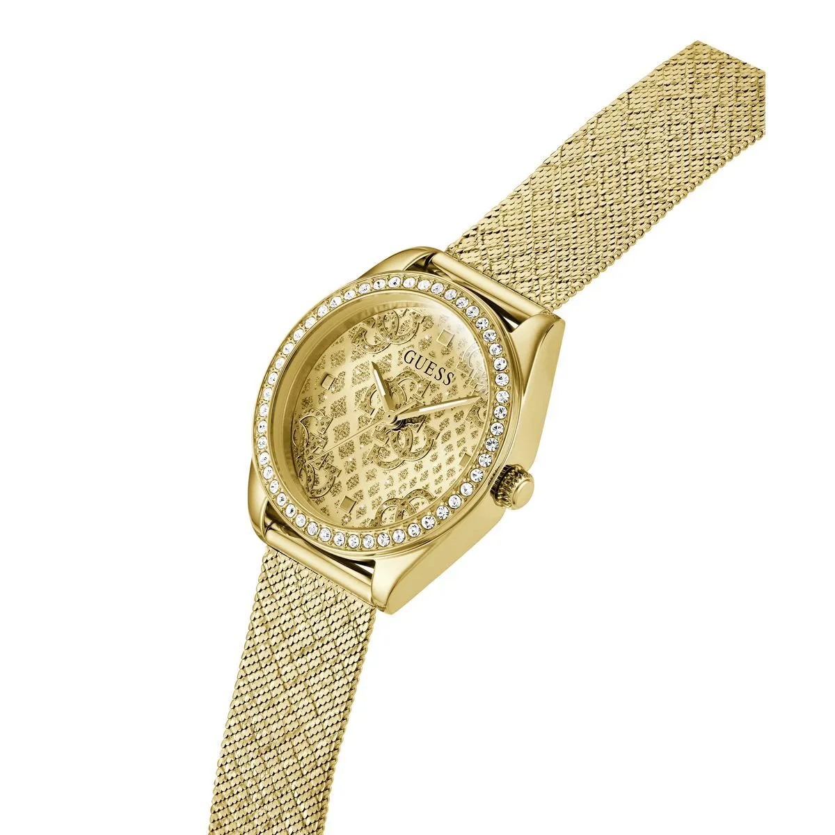 Elegante Mesh-Uhr mit Kristallakzent