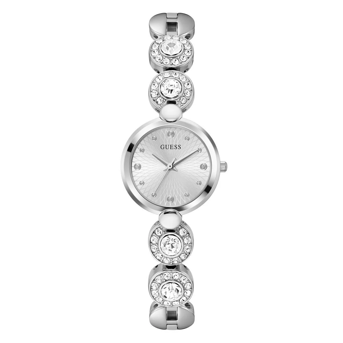 Silberfarbene Armbanduhr mit Kristallakzenten