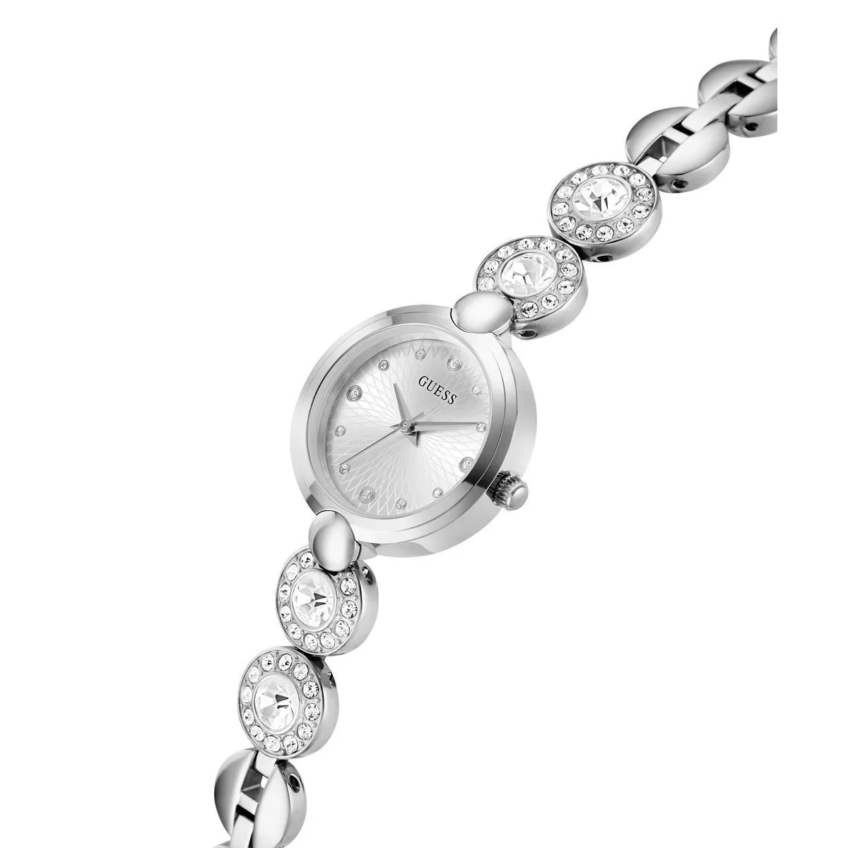 Silberfarbene Armbanduhr mit Kristallakzenten