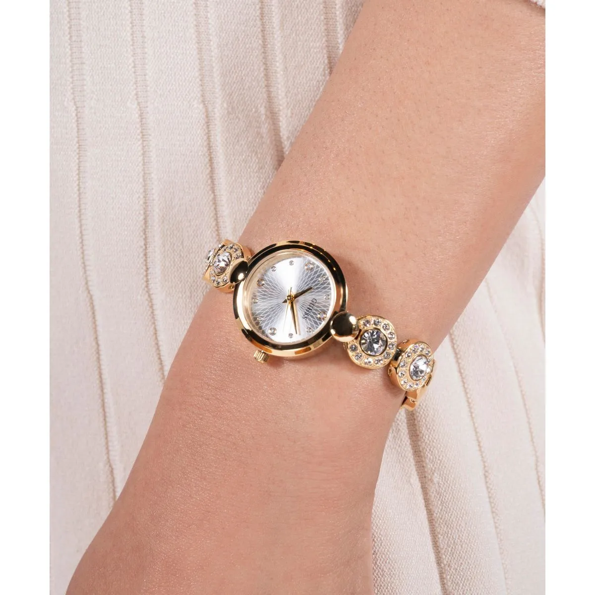 Elegante goldfarbene Kristallarmbanduhr