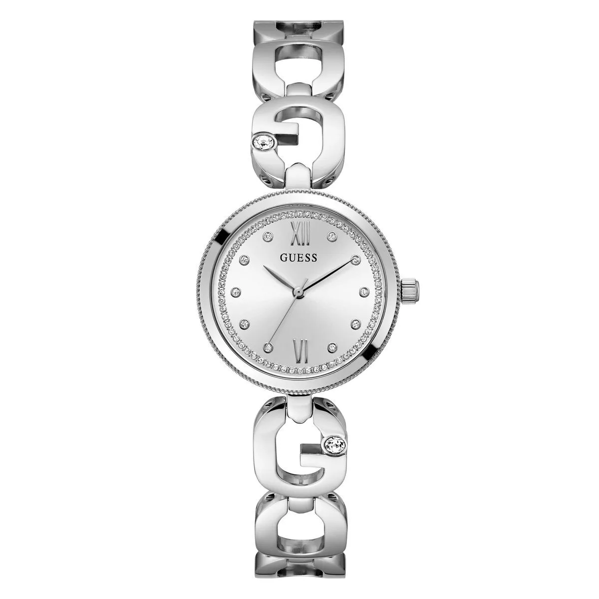 Silberfarbene Armbanduhr mit Charms