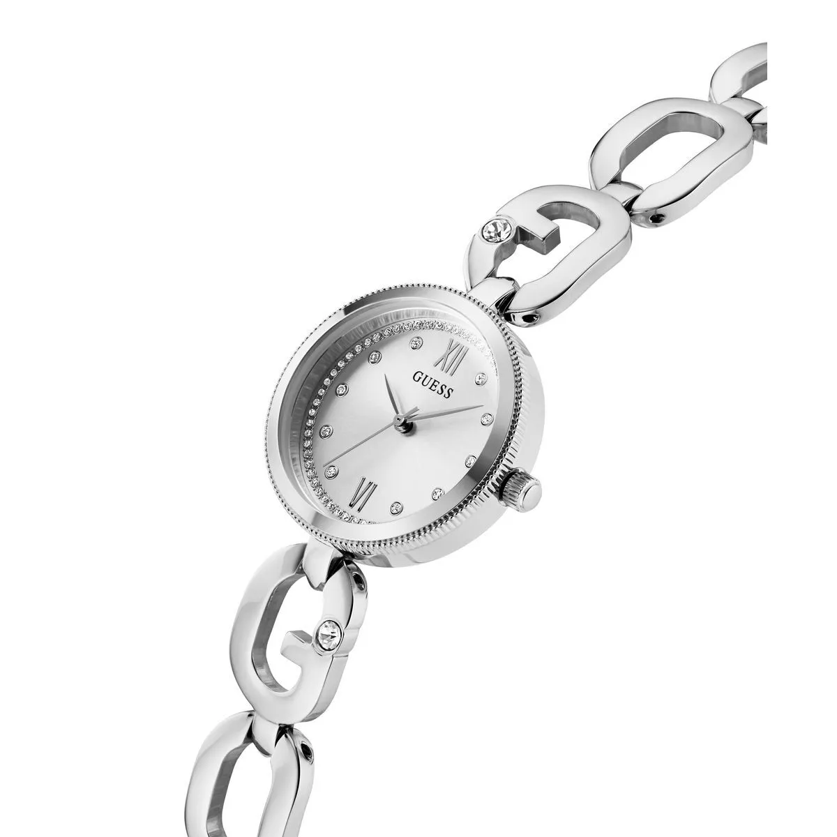 Silberfarbene Armbanduhr mit Charms