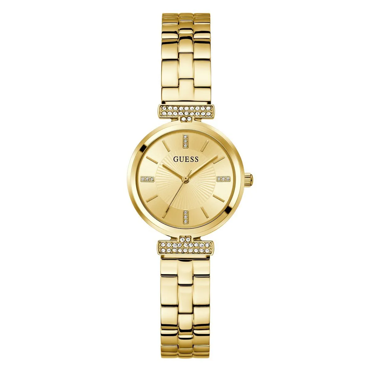 Goldfarbene Armbanduhr mit Kristallakzenten
