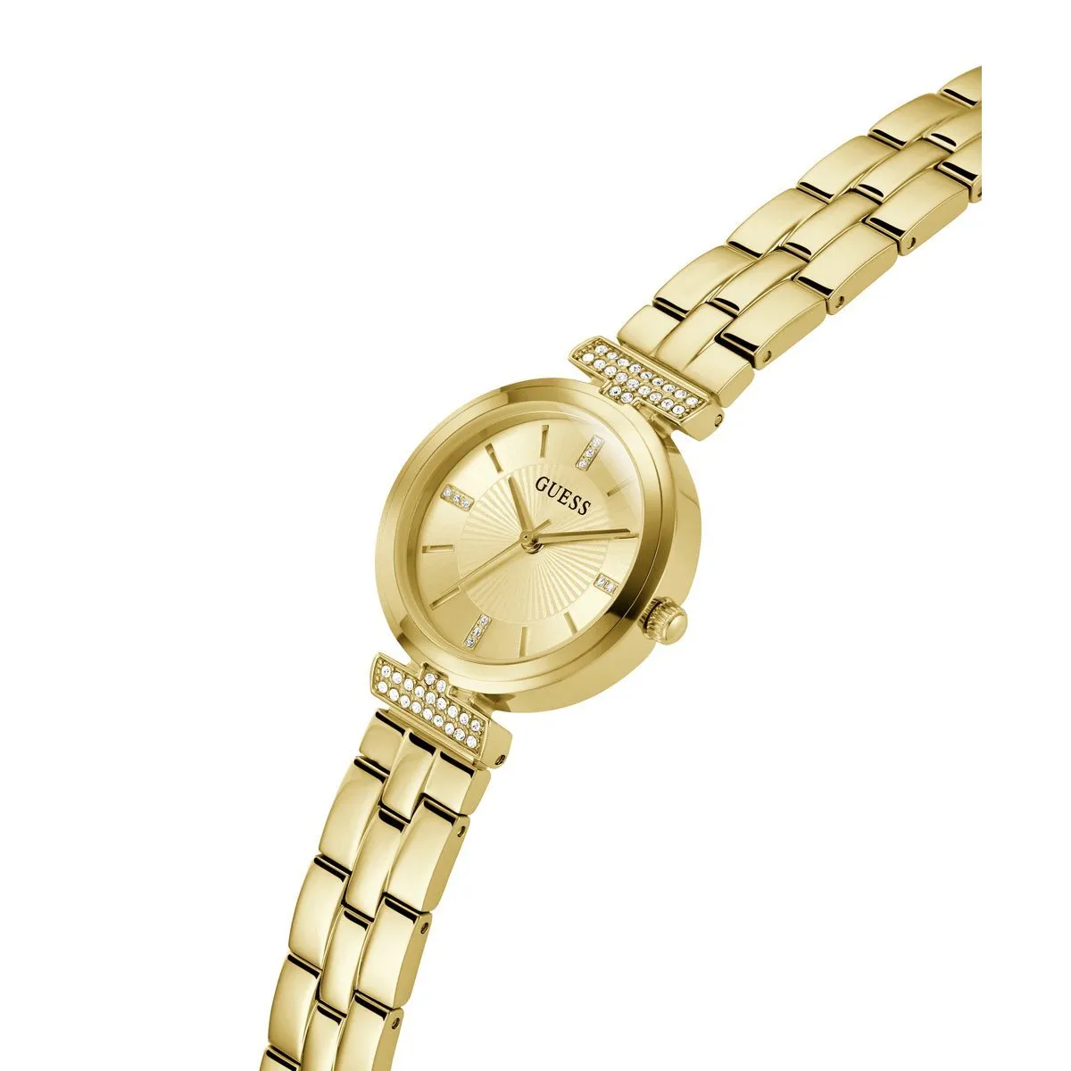 Goldfarbene Armbanduhr mit Kristallakzenten