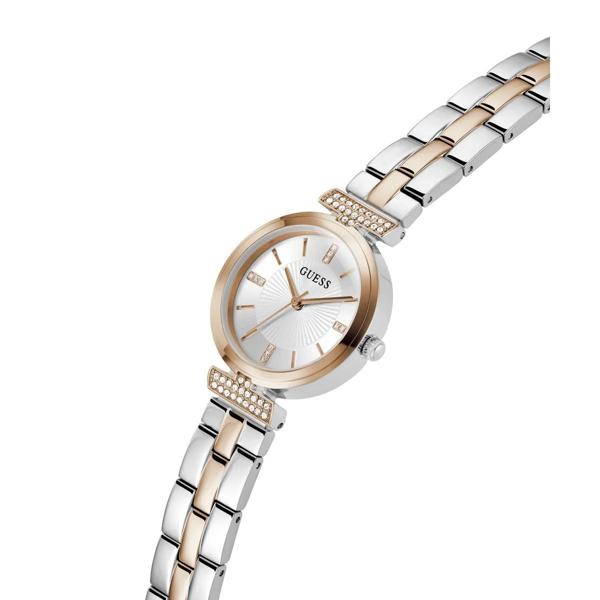 Zweifarbige Armbanduhr mit Kristalldetails
