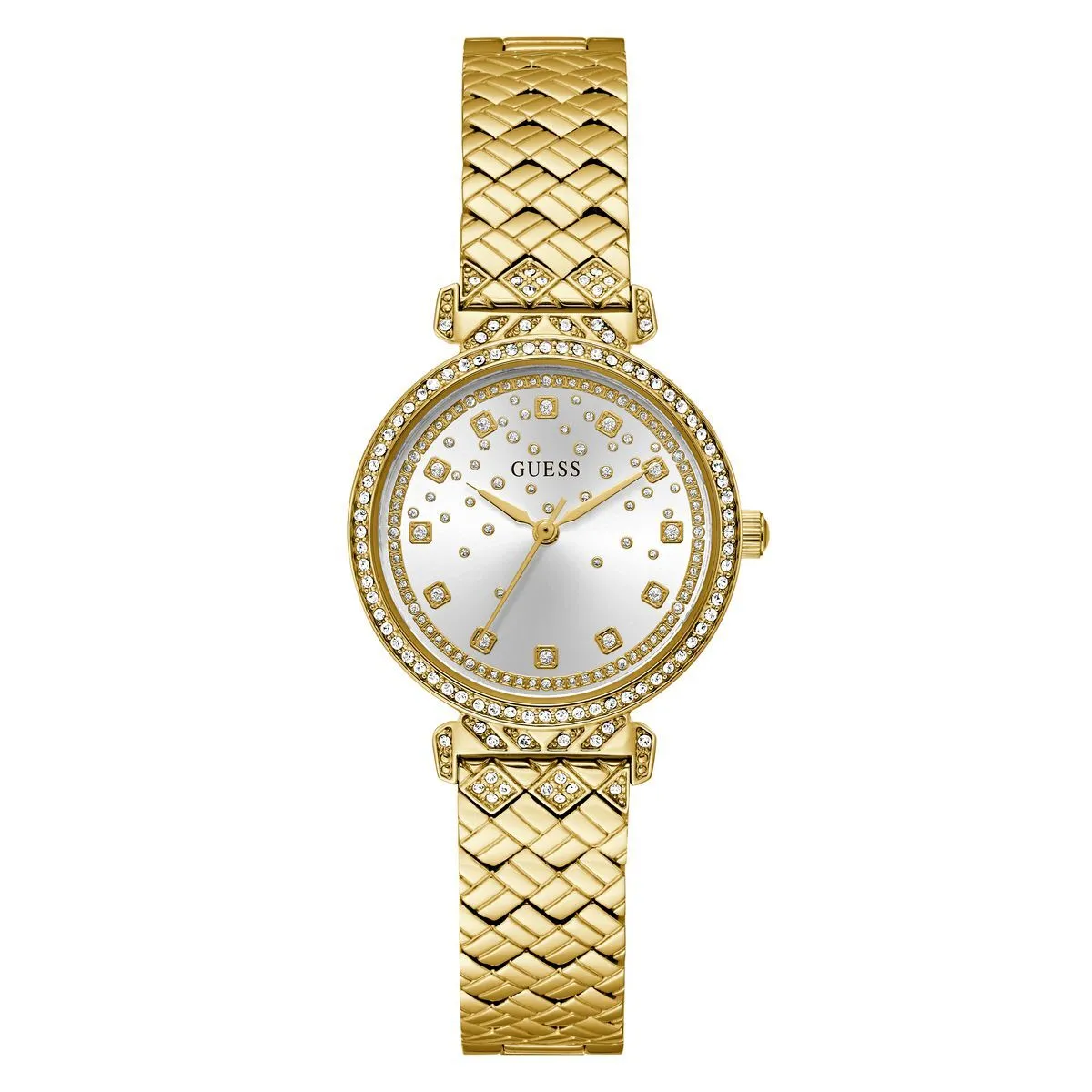 Goldfarbene Uhr mit Kristallakzenten