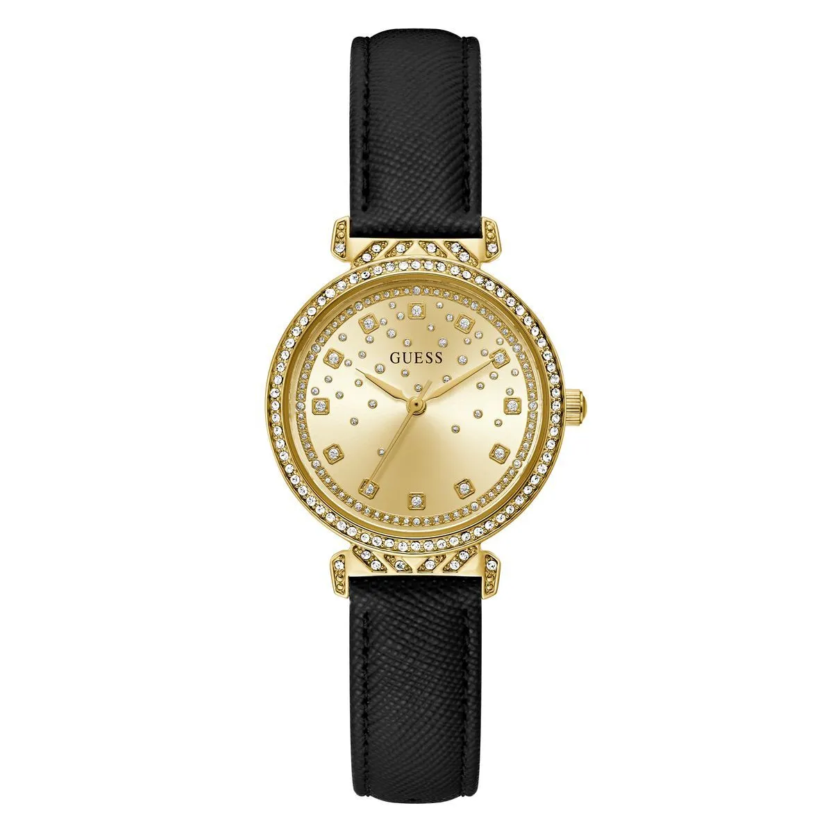 Elegante Goldfarbene Uhr mit Schwarzem Armband