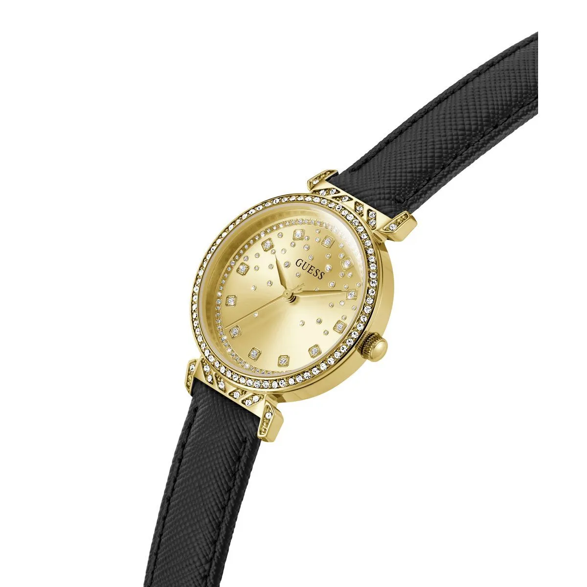 Elegante Goldfarbene Uhr mit Schwarzem Armband