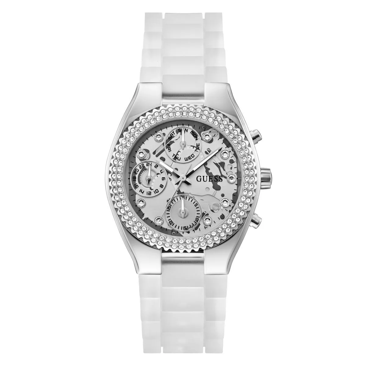 Silberner Chronograph mit Strasslünette