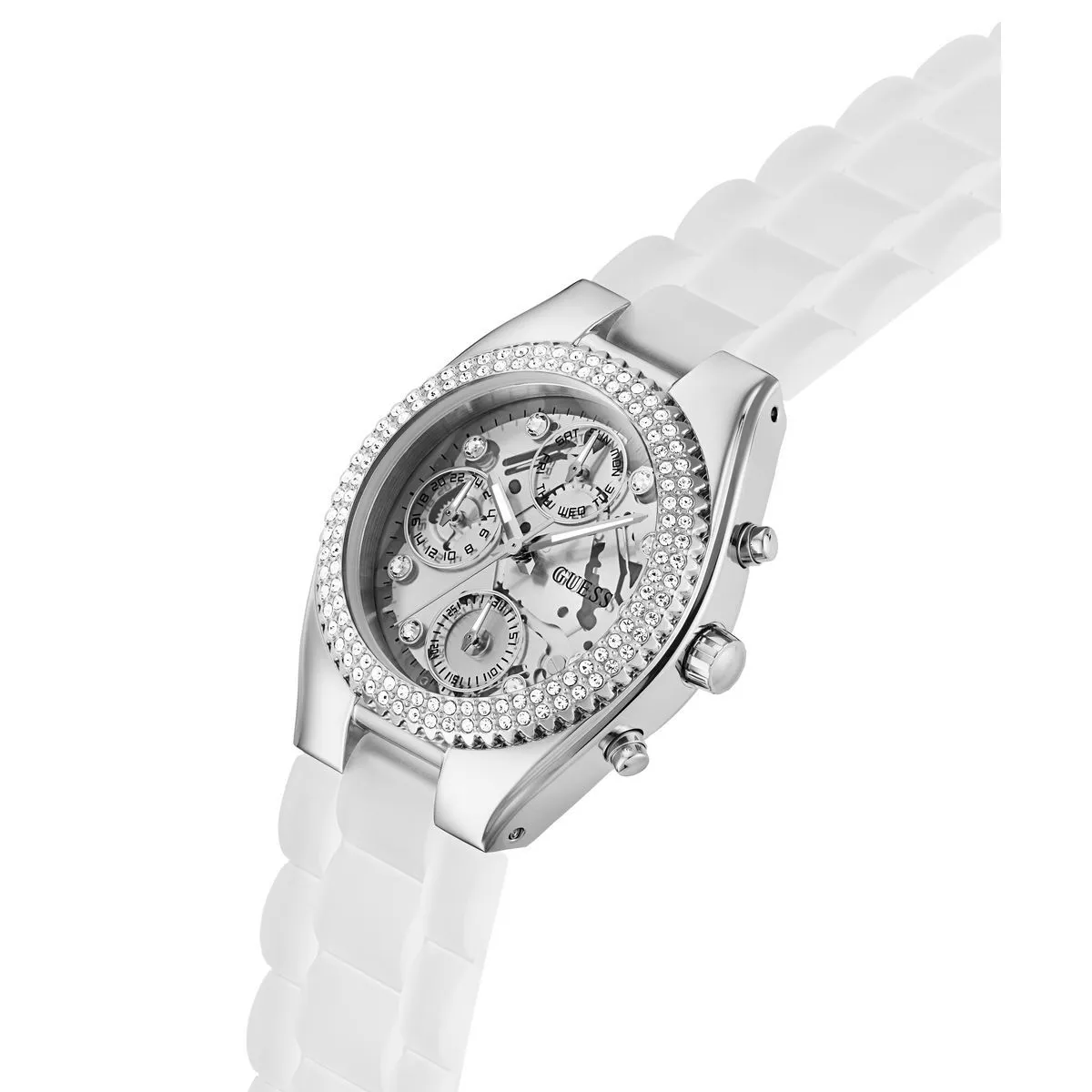 Silberner Chronograph mit Strasslünette