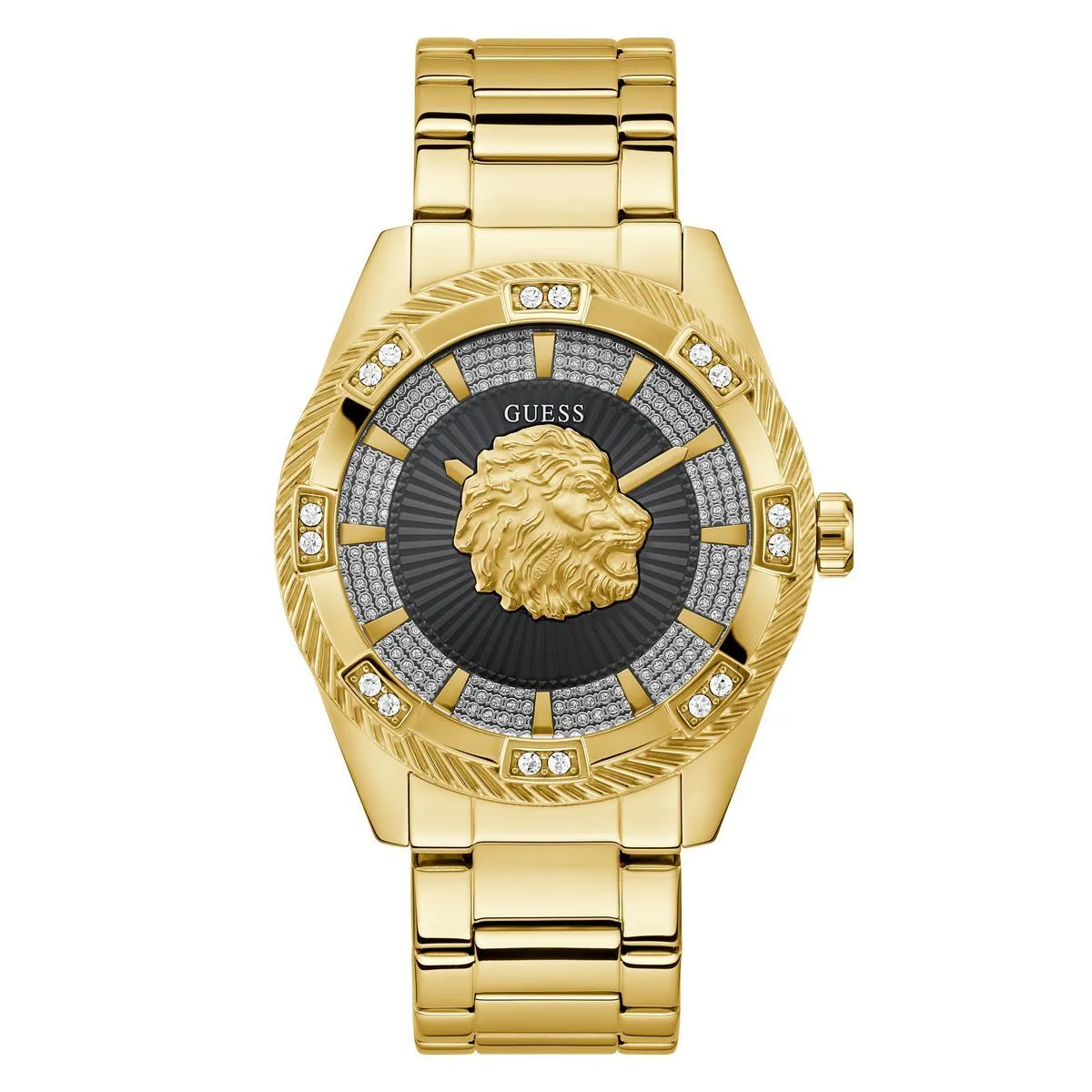 Goldfarbene Uhr mit Löwenemblem
