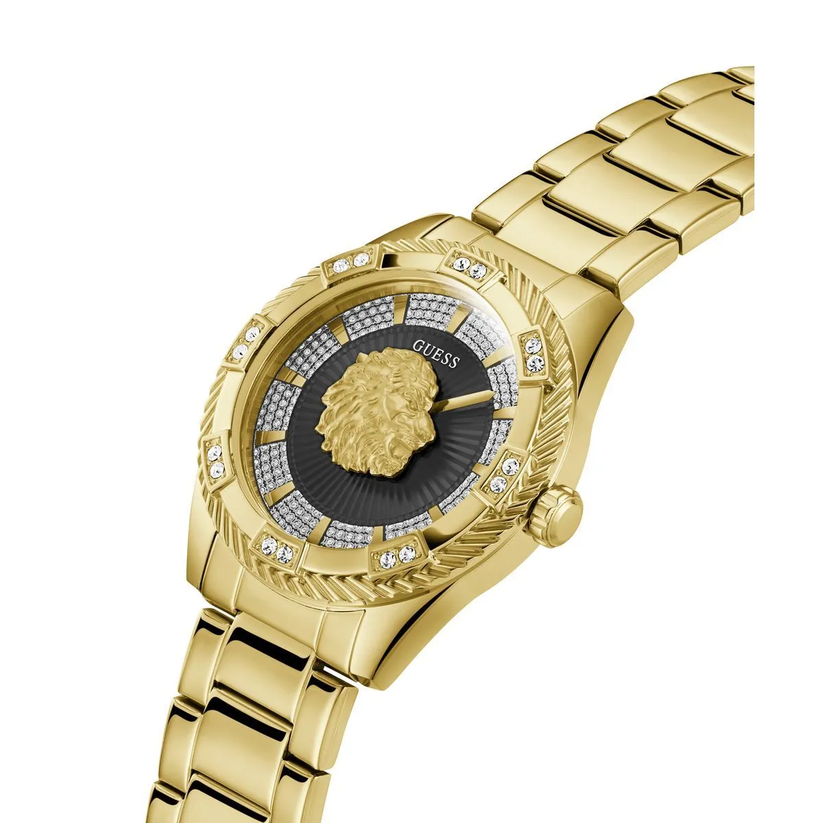 Goldfarbene Uhr mit Löwenemblem