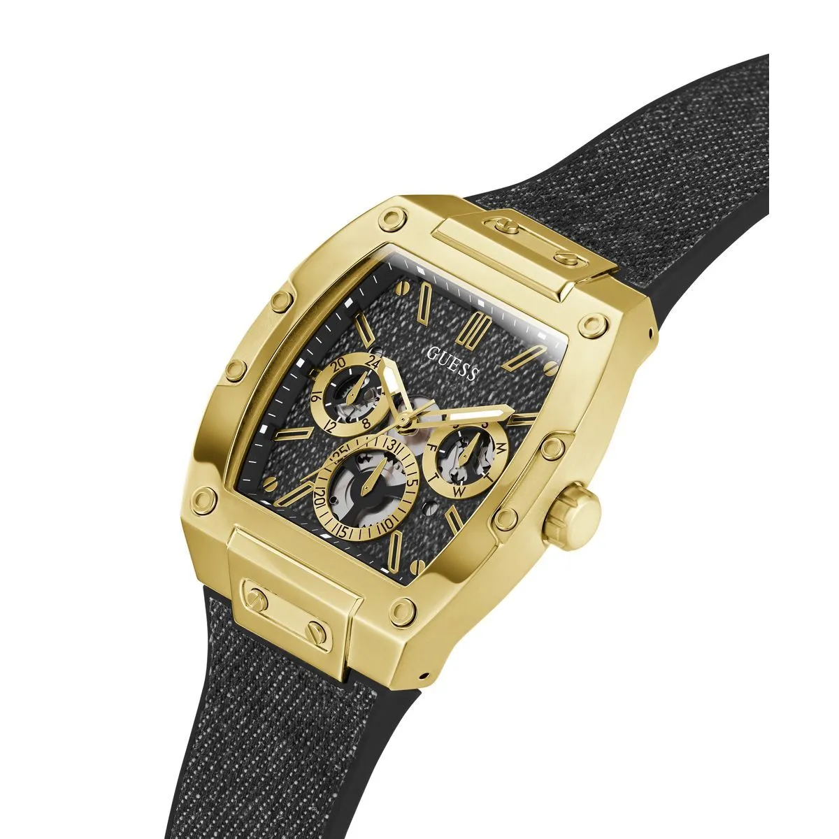 Schwarze Analog Uhr mit Denimarmband