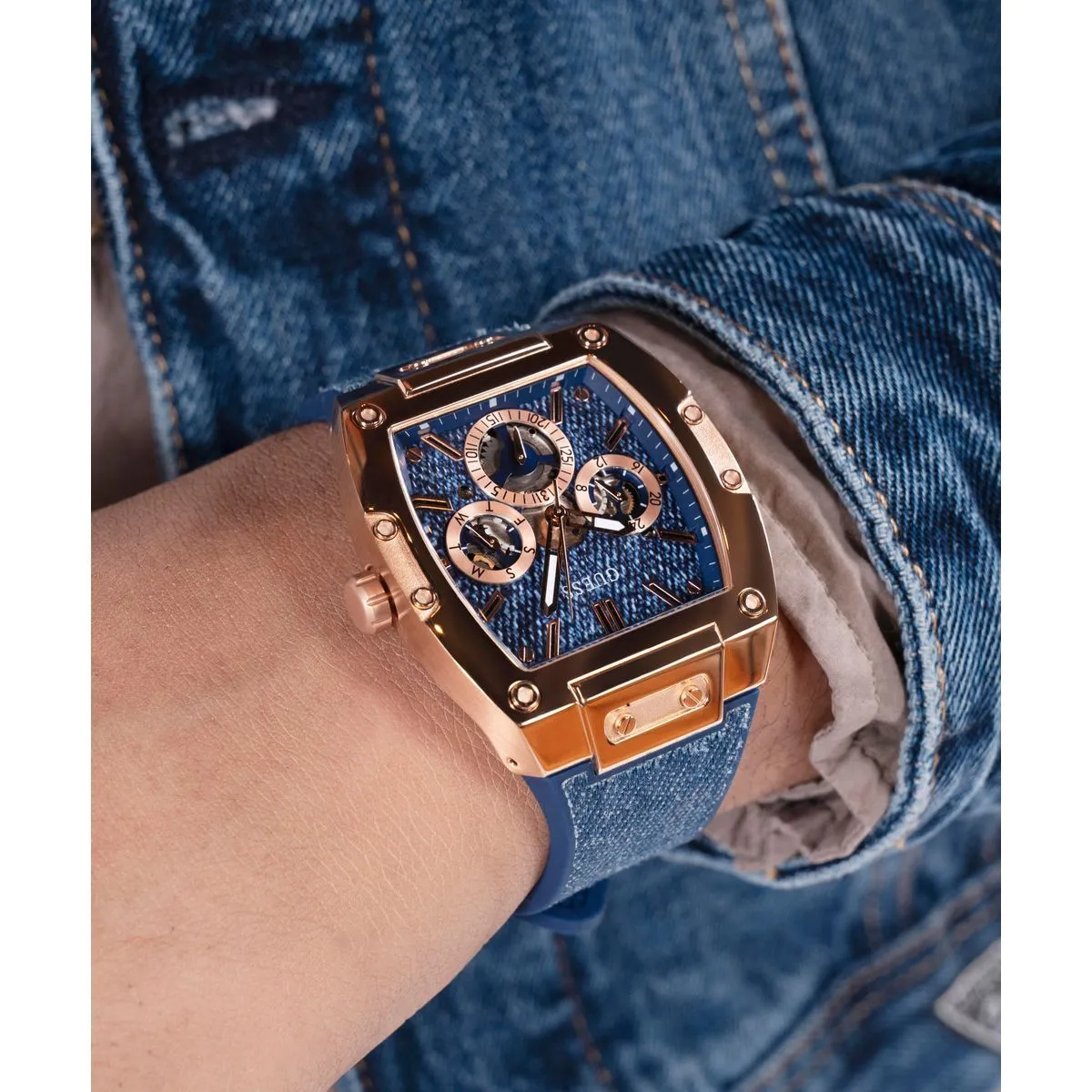 Blaue Denim Quarz Analog Uhr