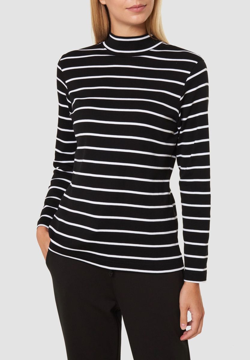 Gestreiftes Langarmshirt mit Stehkragen