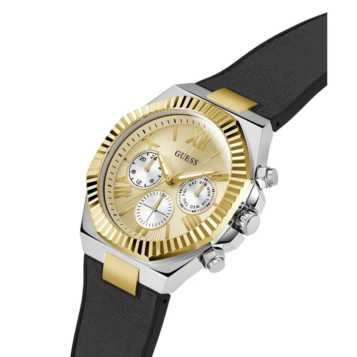 Zweifarbige Multifunktionsuhr mit schwarzem Armband