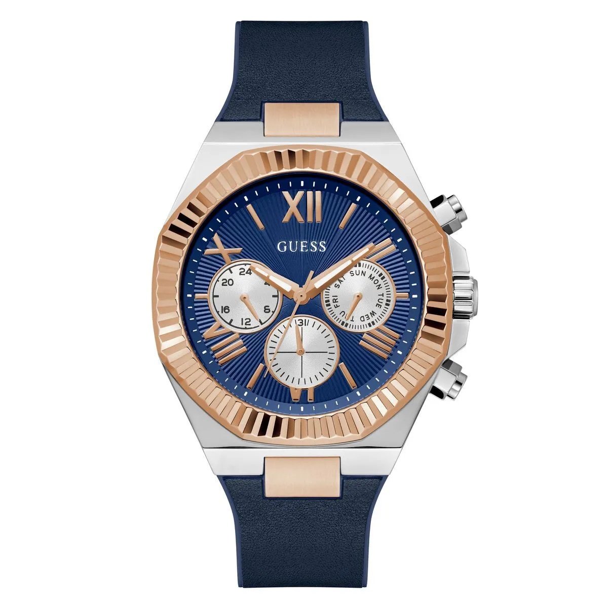 Multifunktionsuhr Blau und Roségold