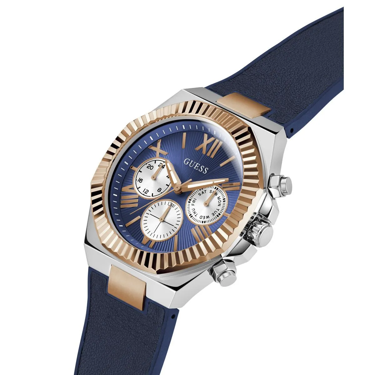 Multifunktionsuhr Blau und Roségold