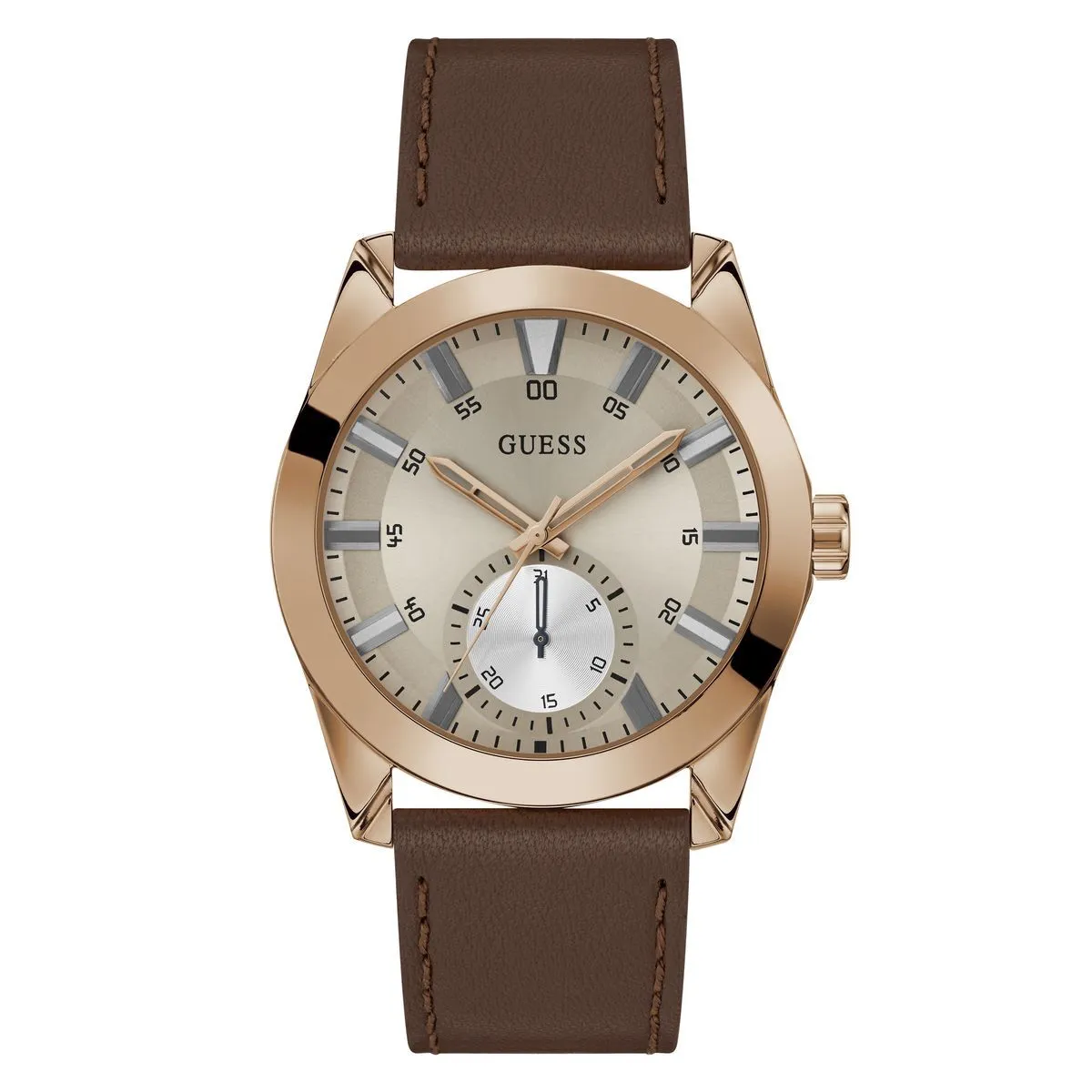 Klassische Goldton-Uhr mit braunem Armband