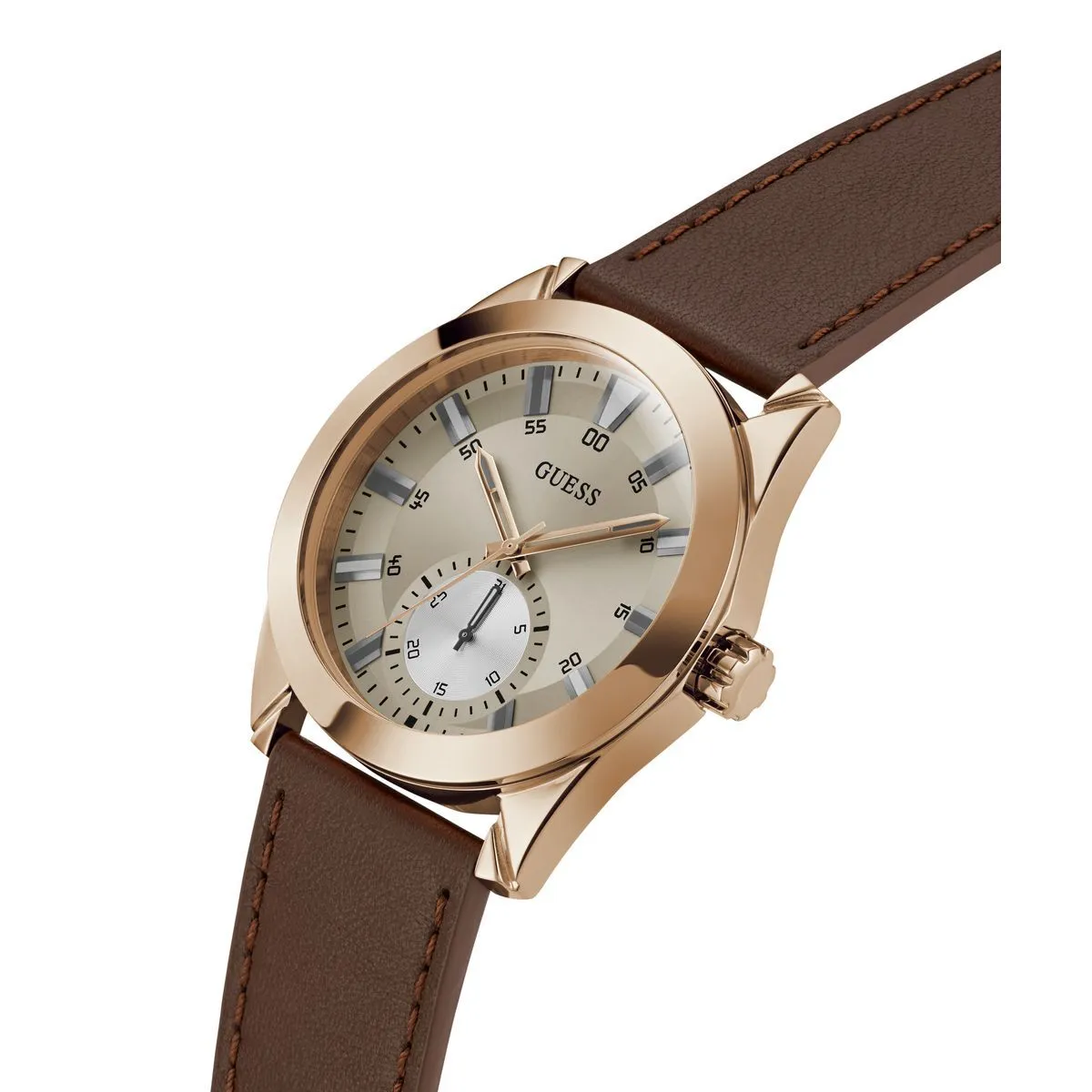 Klassische Goldton-Uhr mit braunem Armband