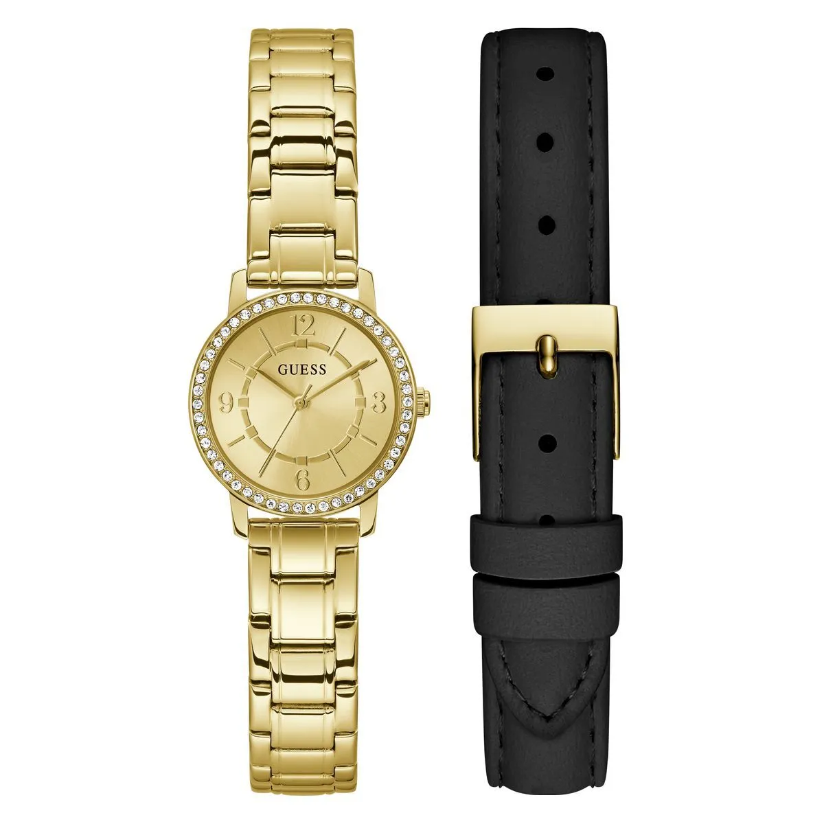 Goldfarbene, Kristall-Akzentuierte Uhr mit Wechselarmband