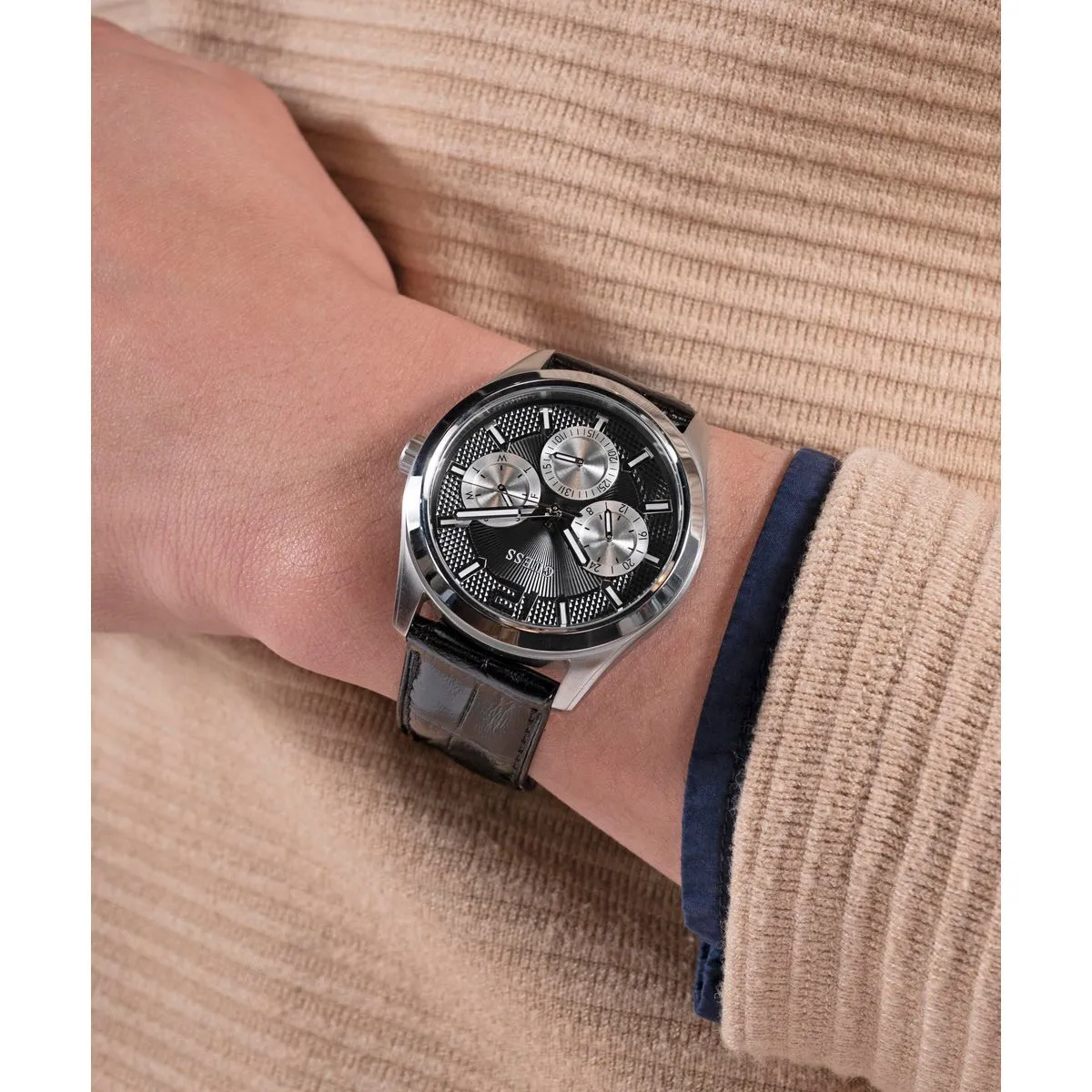 Klassisches schwarzes Leder-Uhrenarmband