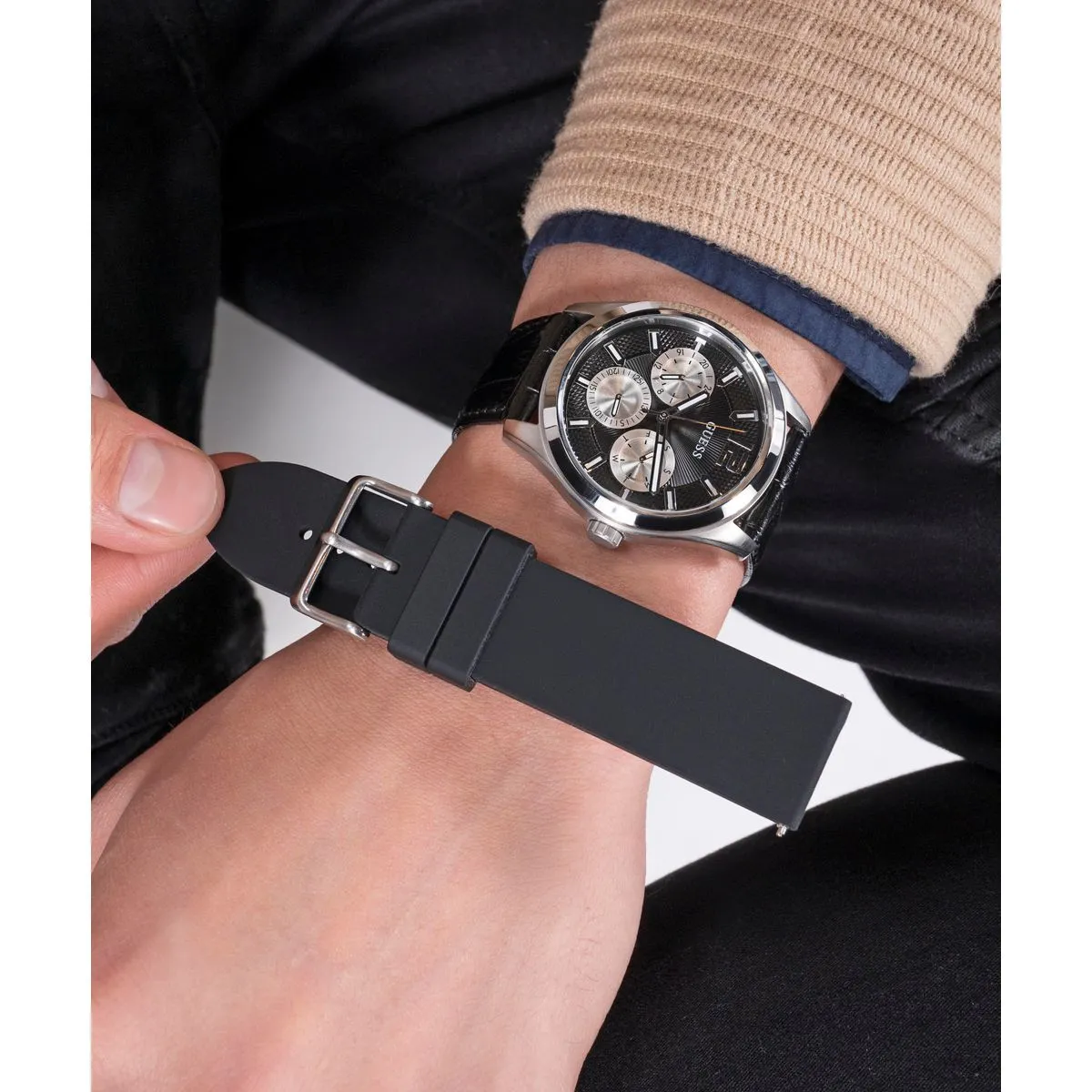 Klassisches schwarzes Leder-Uhrenarmband