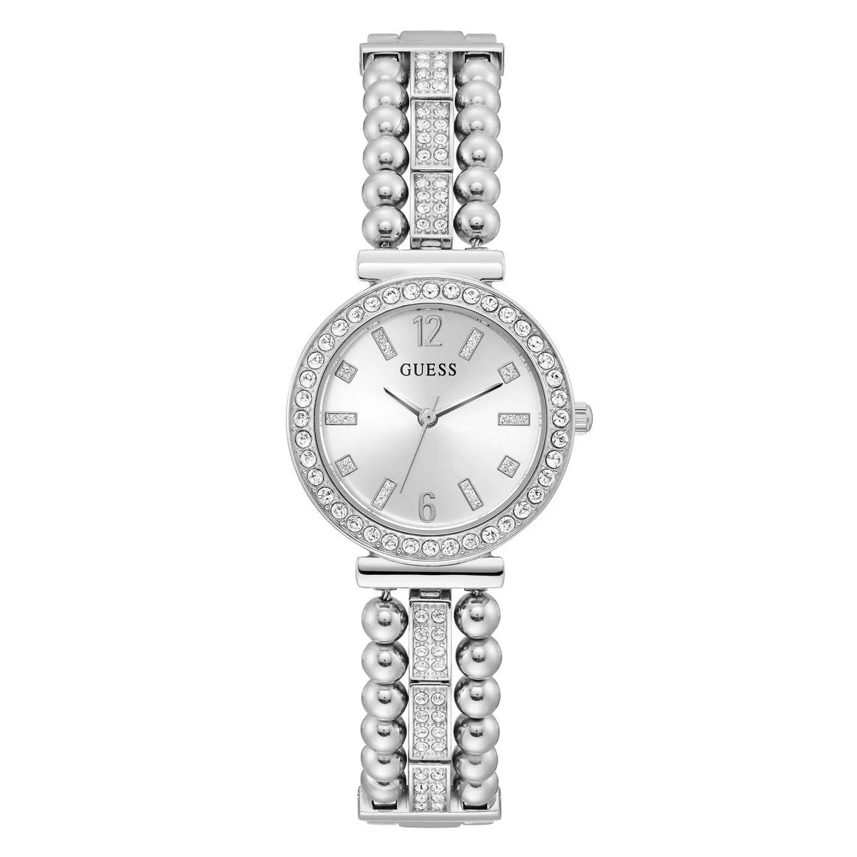 Elegante silberfarbene Kristall-Perlen-Uhr