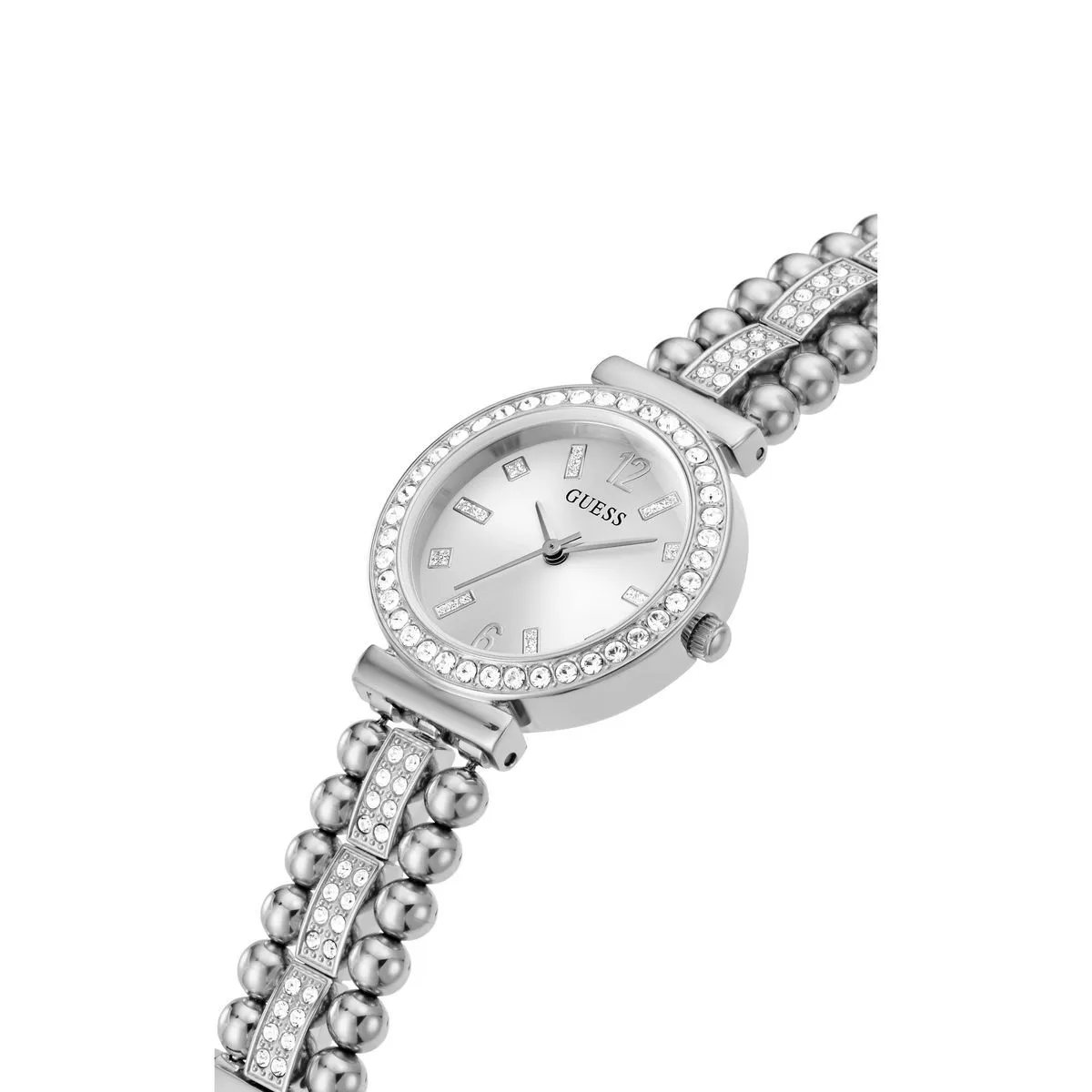Elegante silberfarbene Kristall-Perlen-Uhr