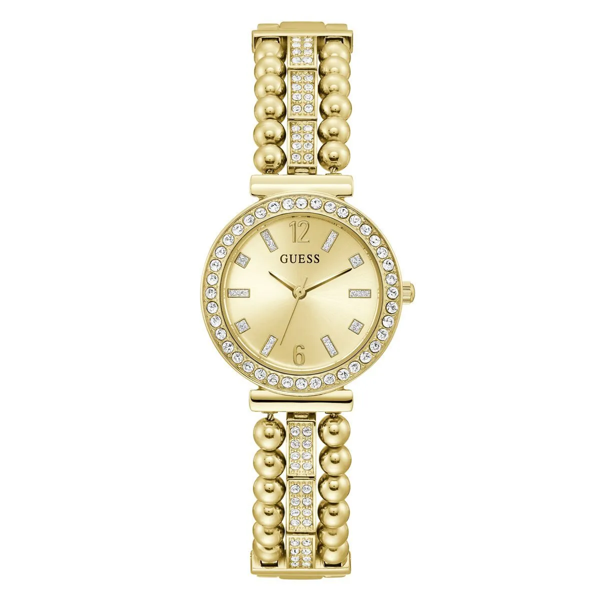 Goldfarbene Armbanduhr mit Kristalllünette