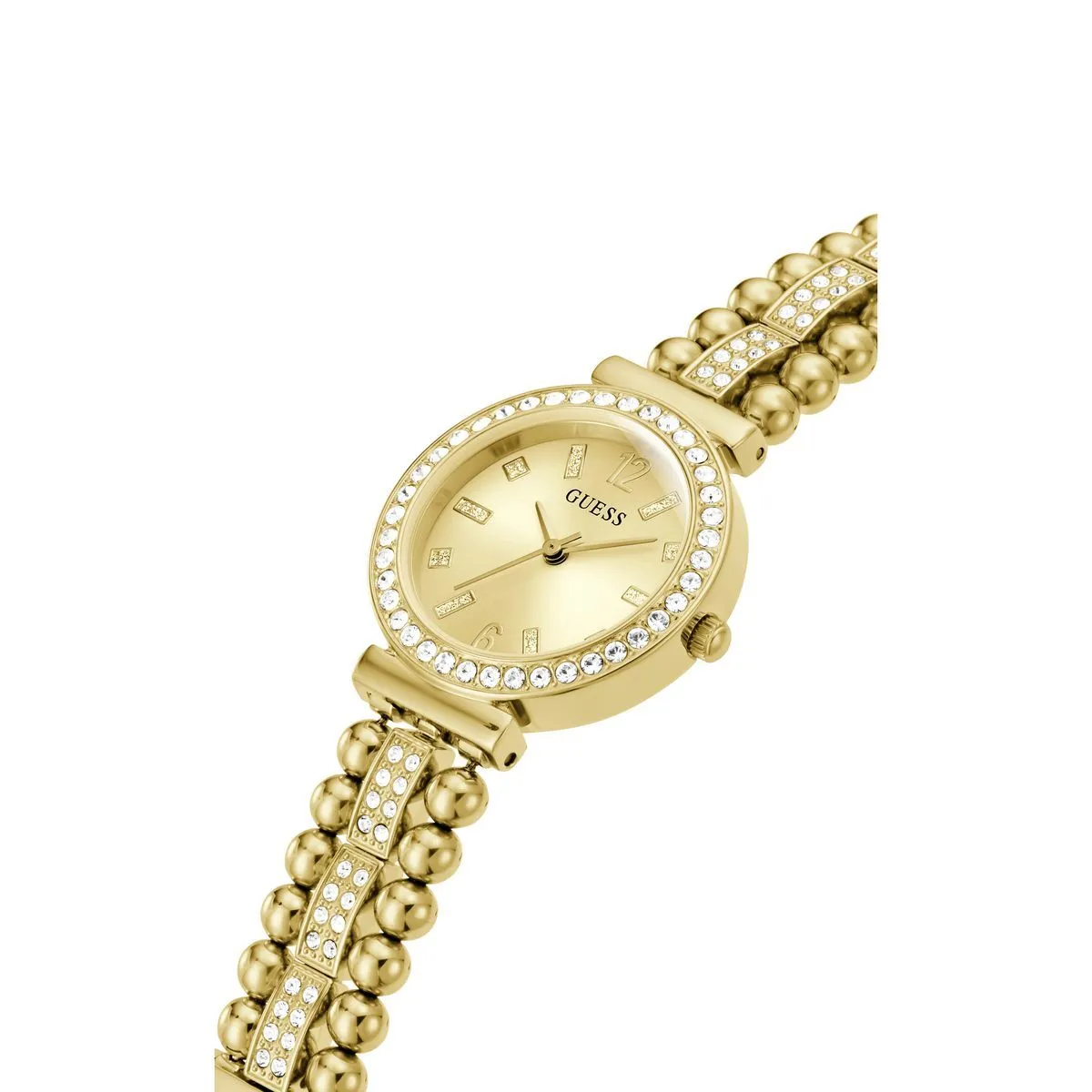 Goldfarbene Armbanduhr mit Kristalllünette