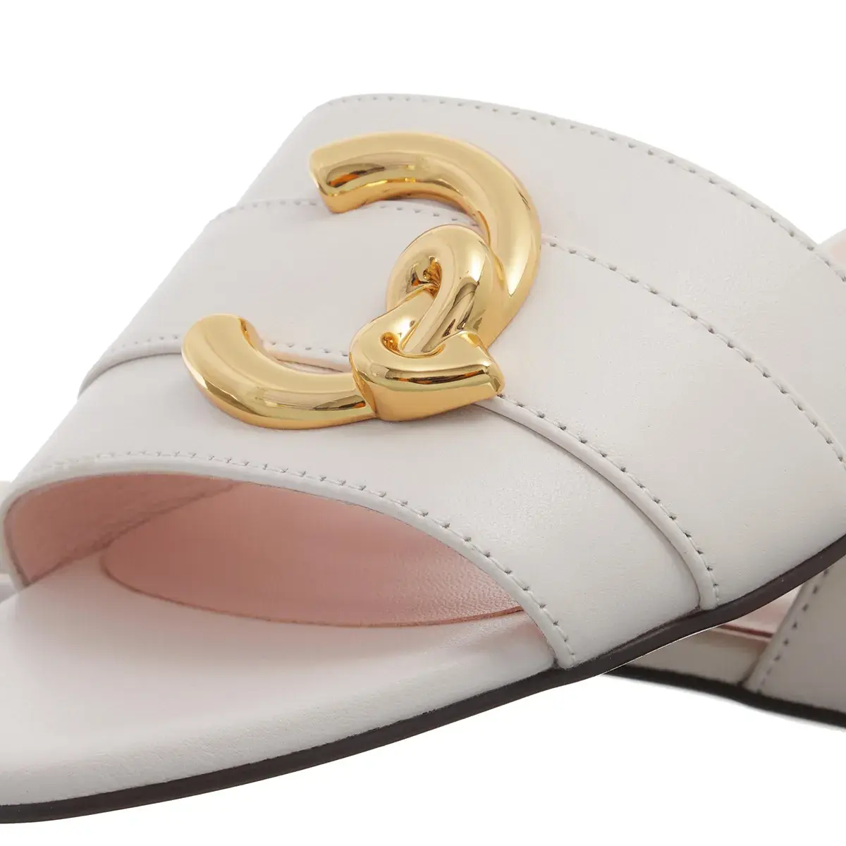 Weiße Leder-Pantolette mit Kettendetail