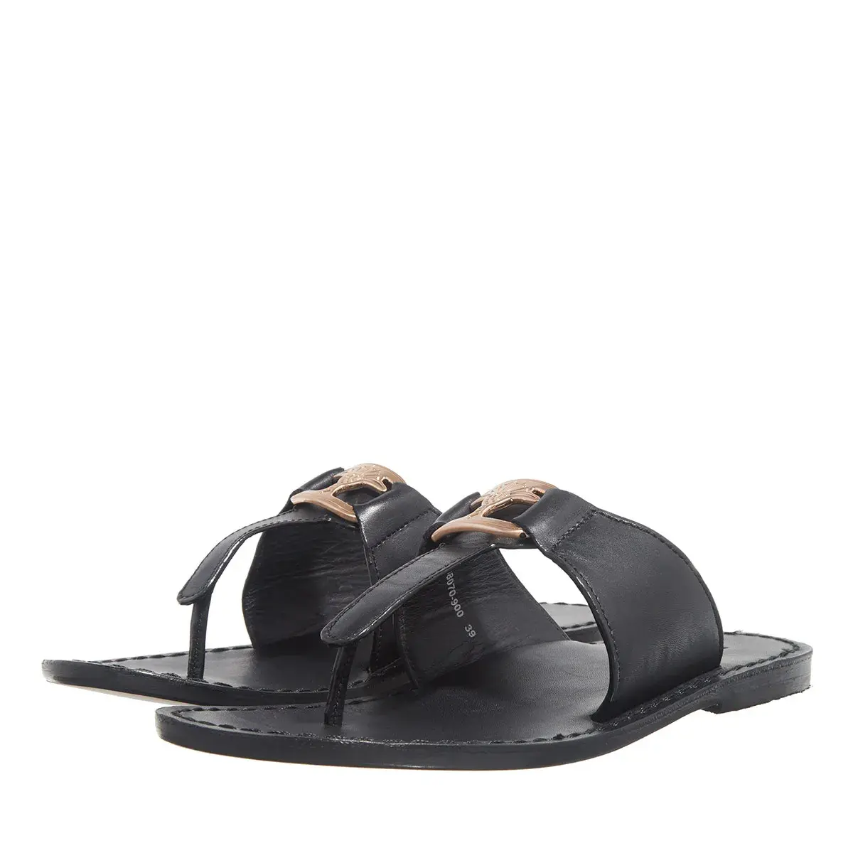 Schwarze Leder Zehentrenner Sandalen mit Schnalle