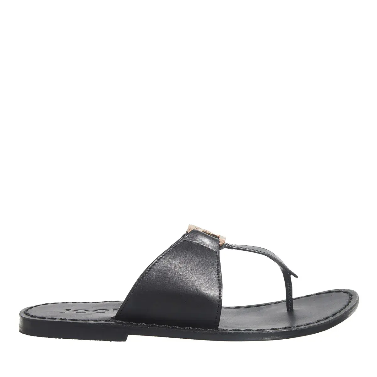 Schwarze Leder Zehentrenner Sandalen mit Schnalle
