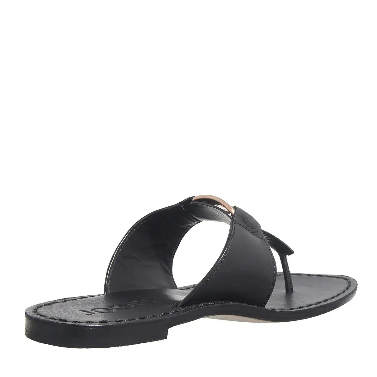 Schwarze Leder Zehentrenner Sandalen mit Schnalle